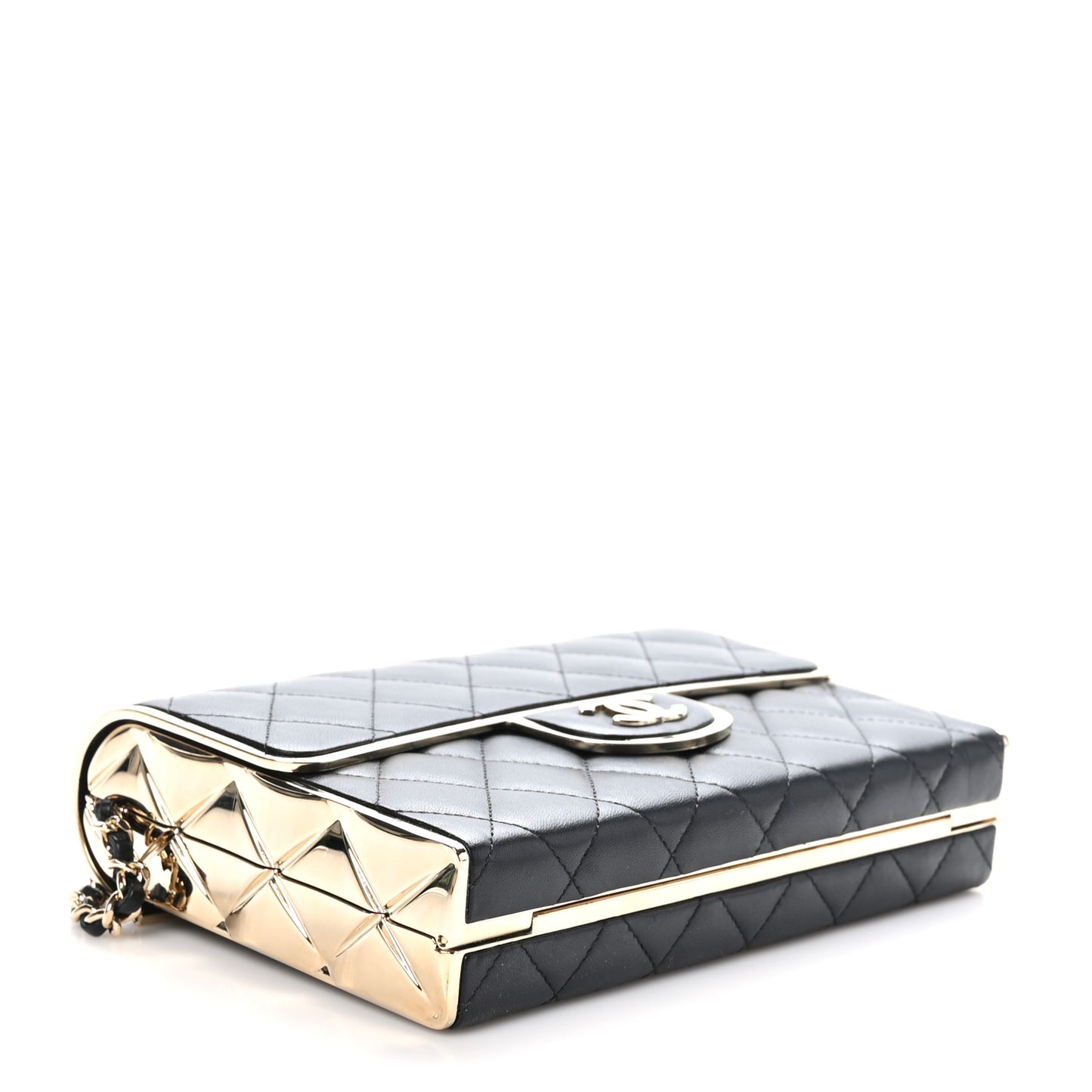 Lambskin Metal Quilted Medium Evening Bag With Chain Black