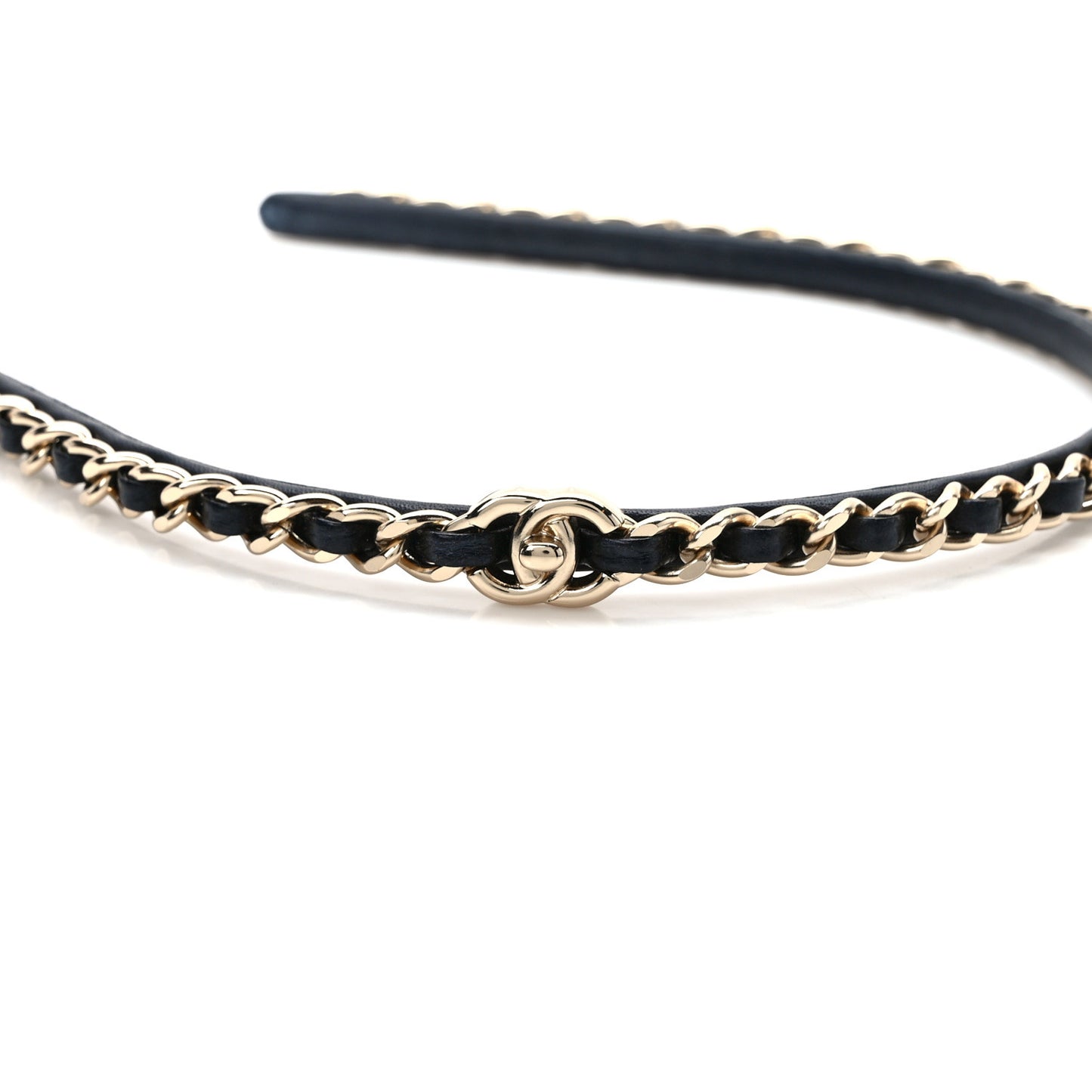 Metal Lambskin CC Turnlock Chain Headband Gold Black