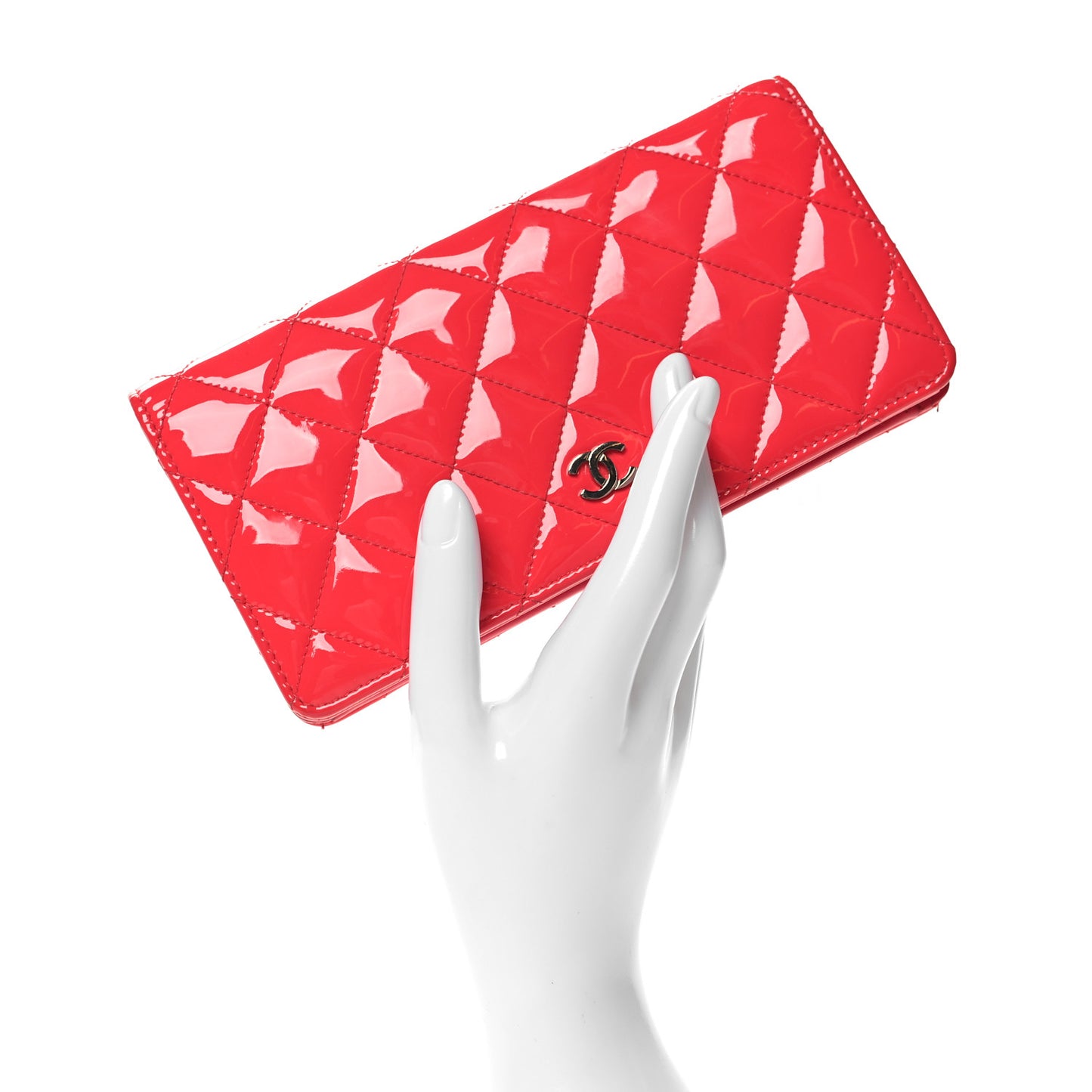 Patent Calfskin Quilted Yen Wallet Pink