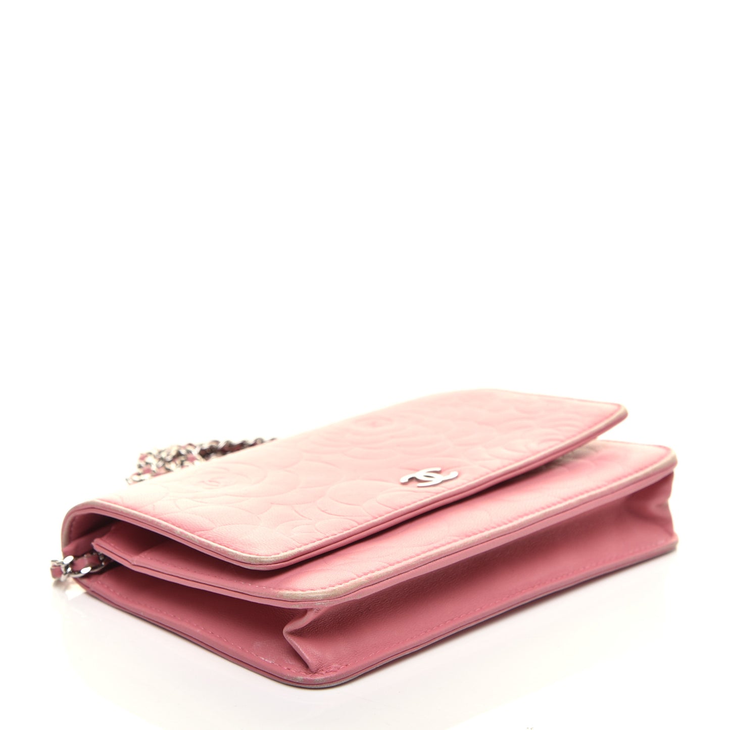Lambskin Camellia Embossed Wallet On Chain WOC Pink