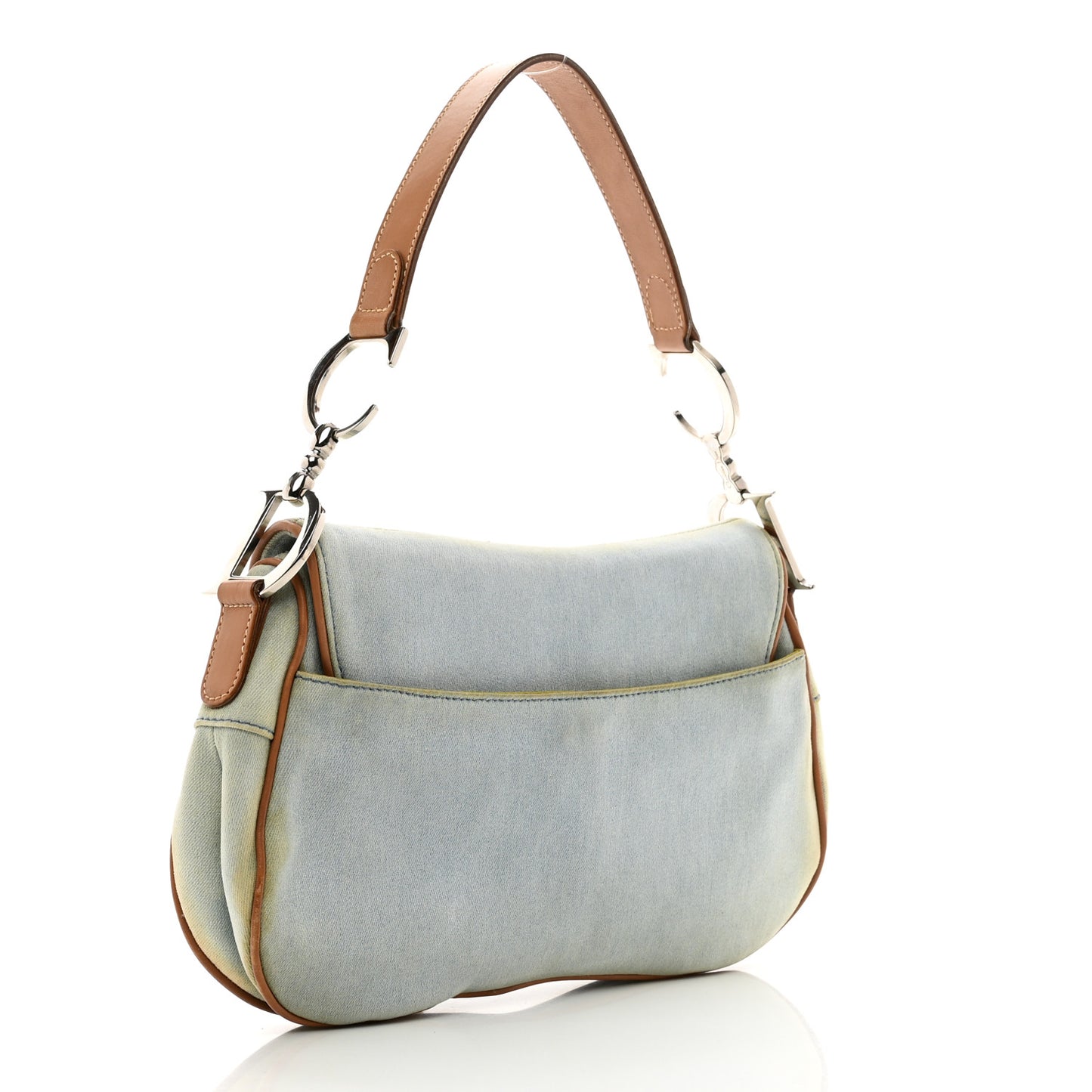 Denim Calfskin Double Saddle Bag Light Blue