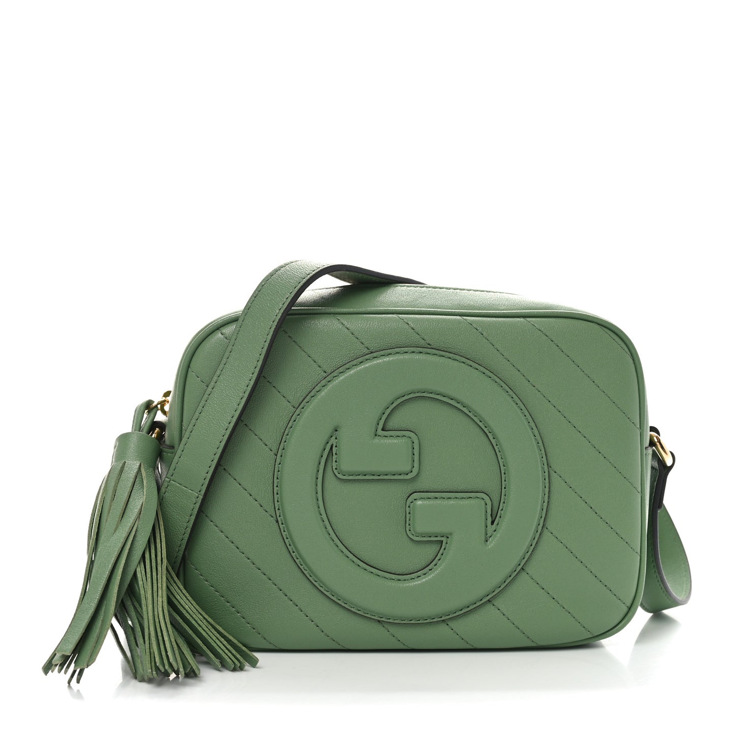 Sakai Be Green Calfskin Diagonal Stitched Small Blondie Shoulder Bag Green Soil Grass