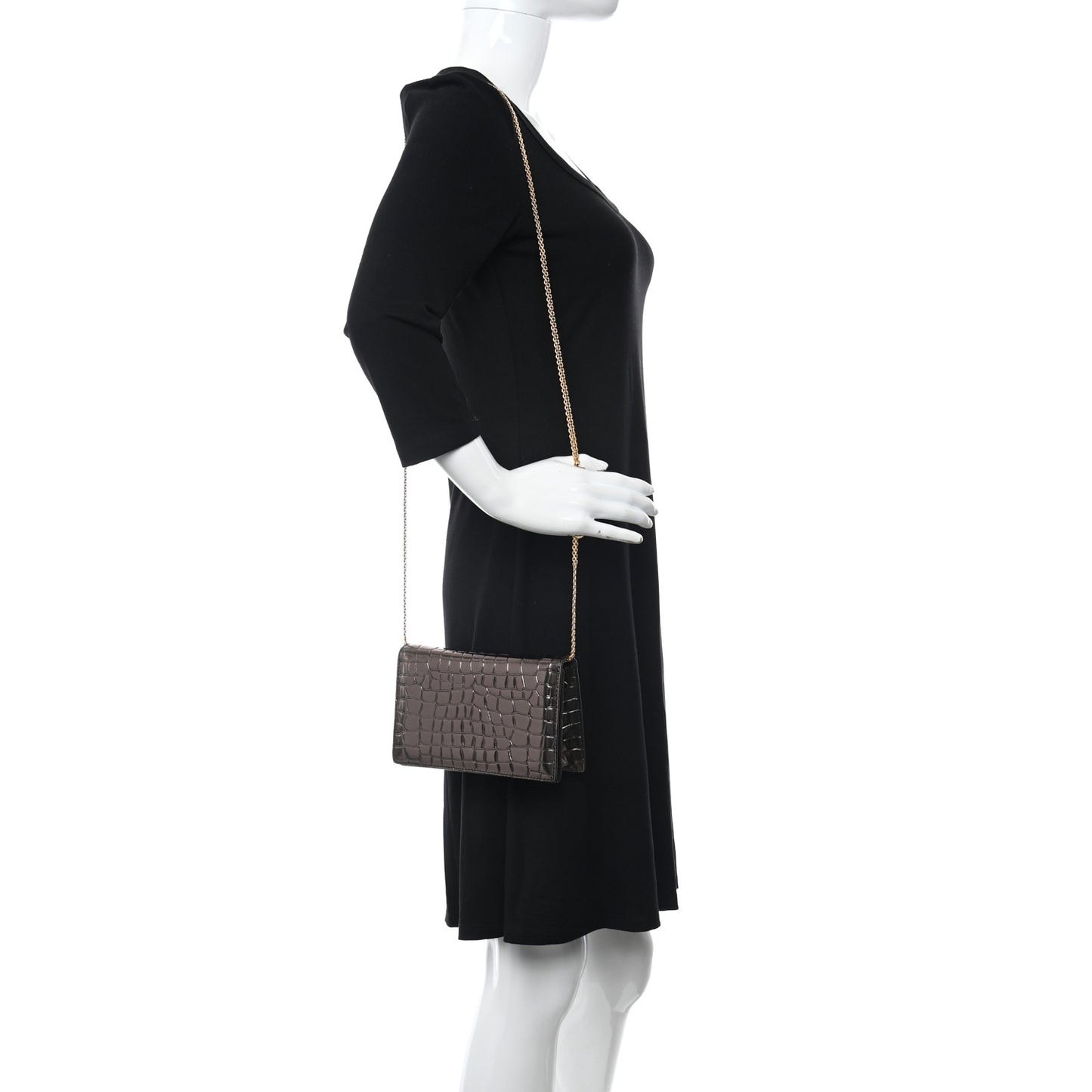 Metallic Embossed Crocodile Effect Crossbody Clutch Bronze