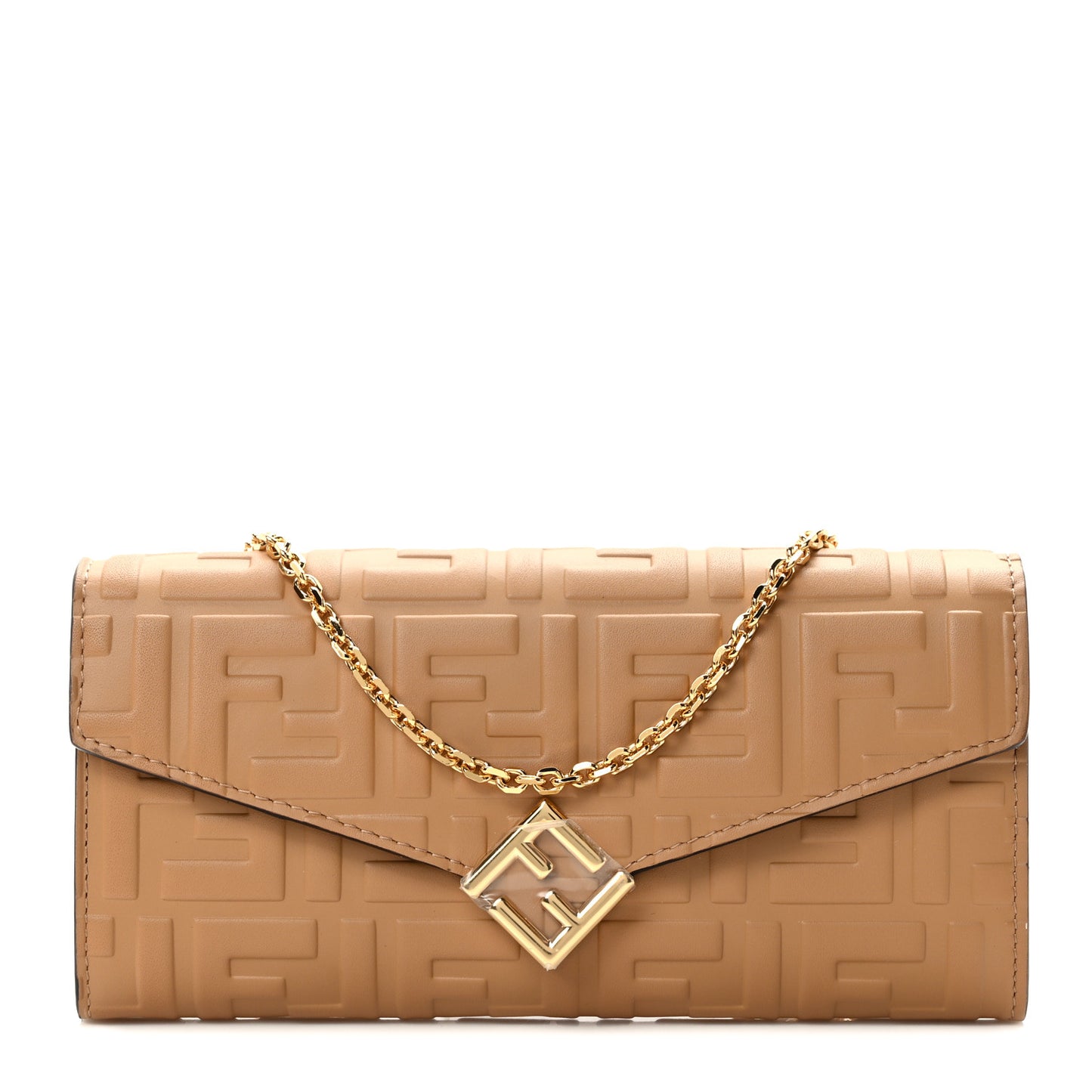 Vitello Soft F is Fendi Bi-Color FF 1974 Embossed Continental Envelope Wallet On Chain Miele Scuro