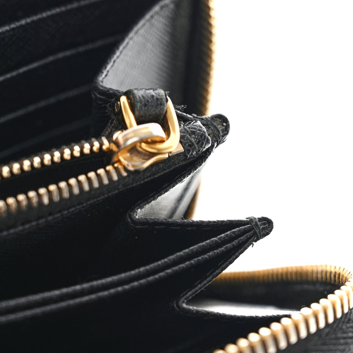 Saffiano Metal Zip Around Wallet Black