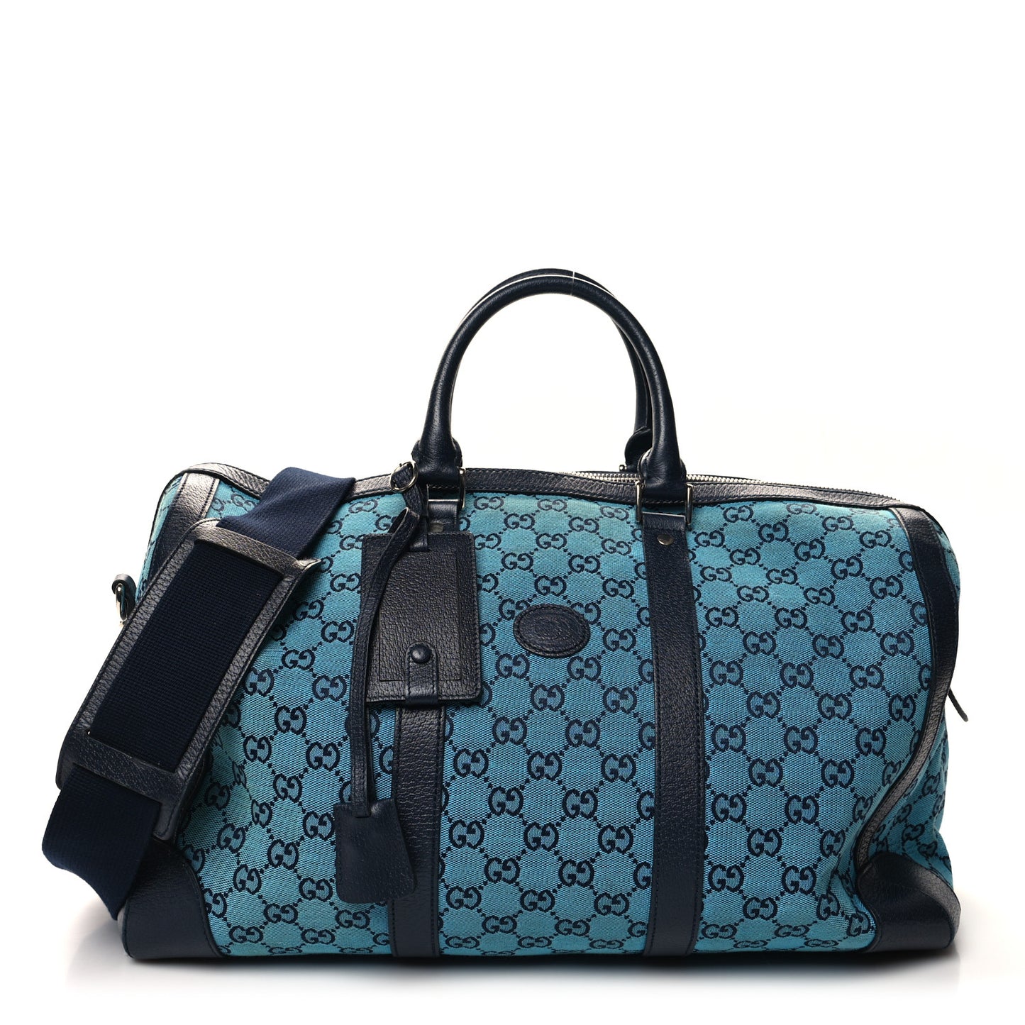 GG Supreme Monogram Azalea Calfskin Retro Interlocking G Duffle Bag Light Blue