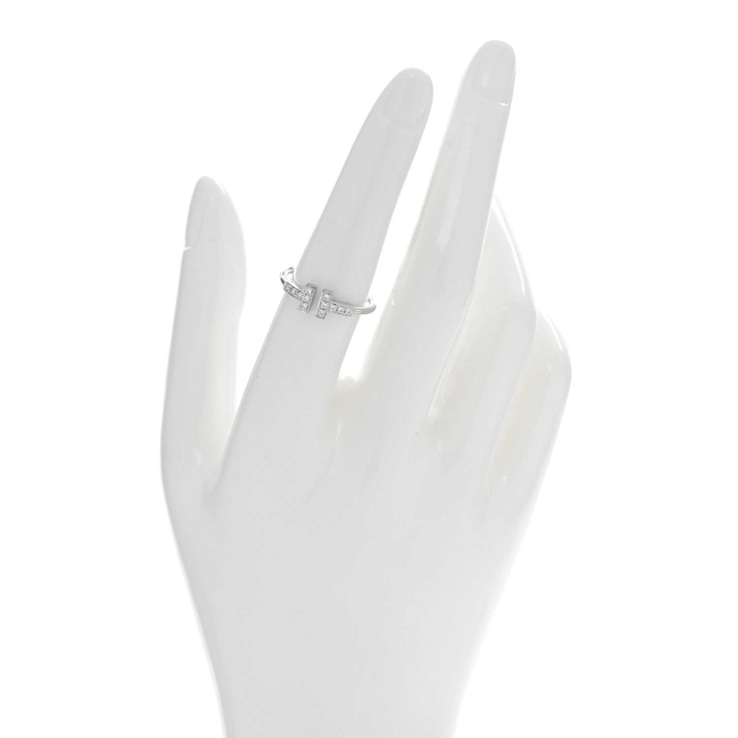 Tiffany 18K White Gold Diamond T Wire Ring 54 7 2 of 5