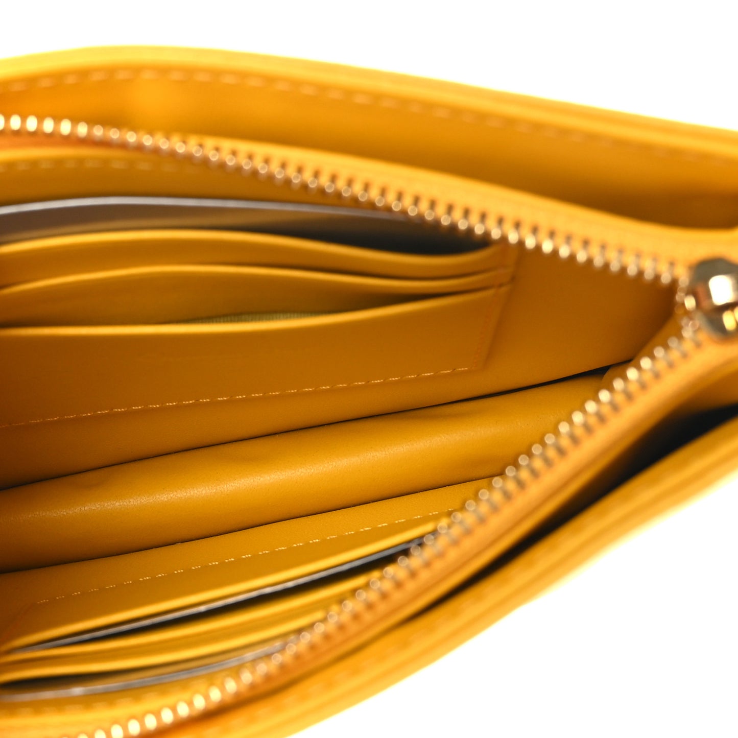 Calfskin Cannage Caro Zipped Pouch With Chain Sunny Yellow