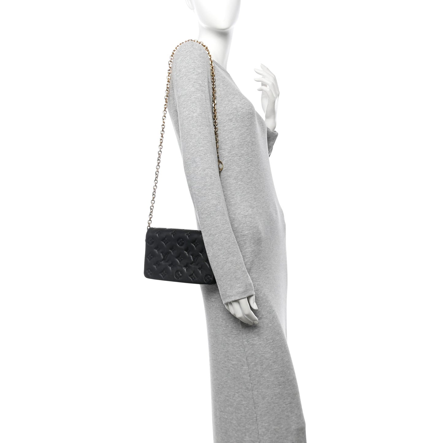 Lambskin Embossed Monogram Pochette Coussin Black