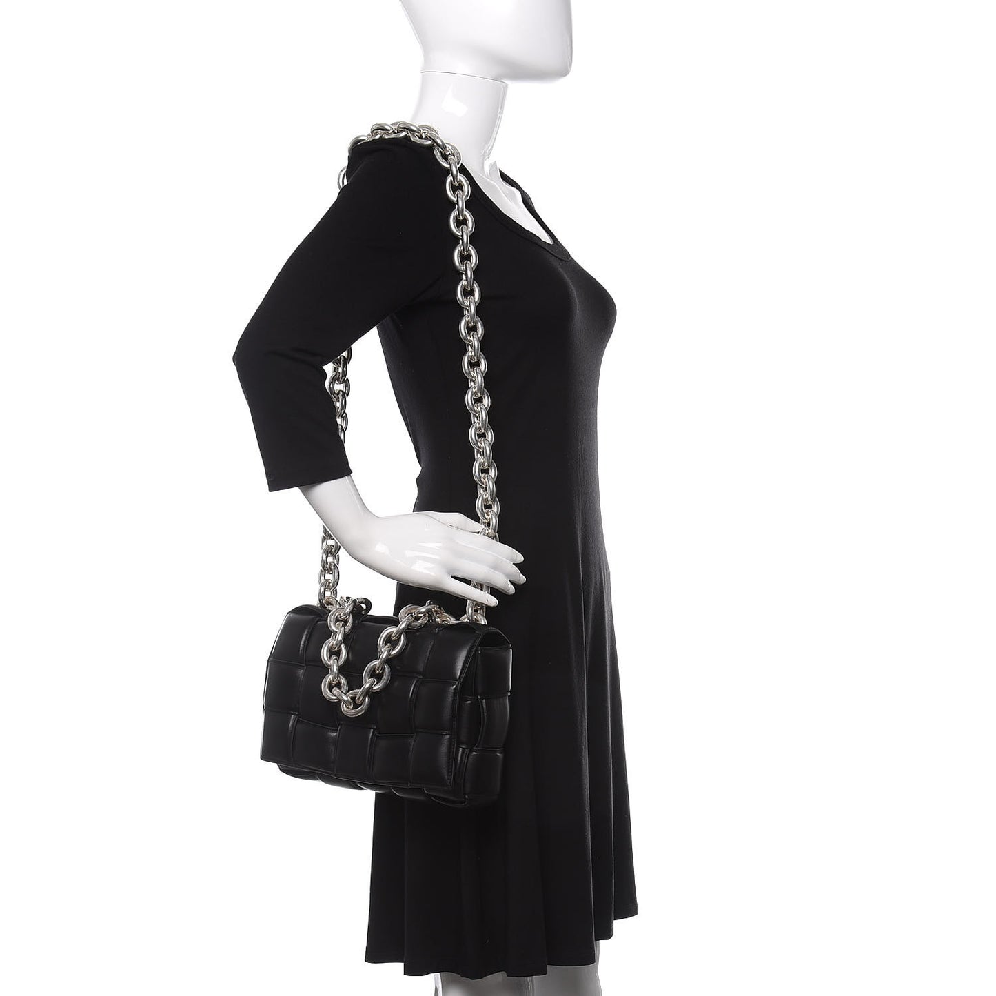 Lambskin Maxi Intreccio Padded Chain Cassette Crossbody Bag Black