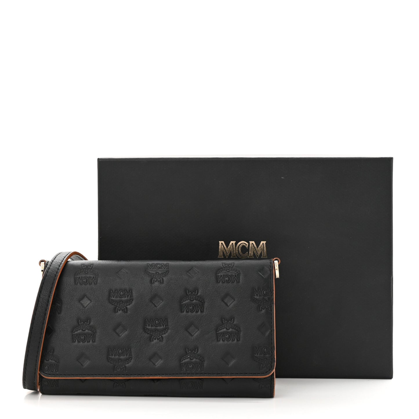 Calfskin Ottomar Klara Tri Fold Phone Wallet On Strap Black