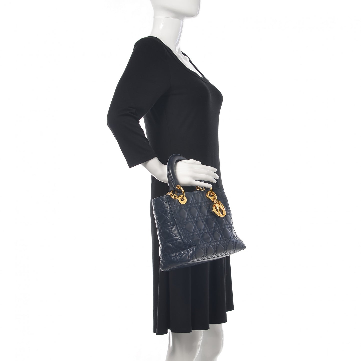 Lambskin Cannage Medium Lady Dior Navy Blue