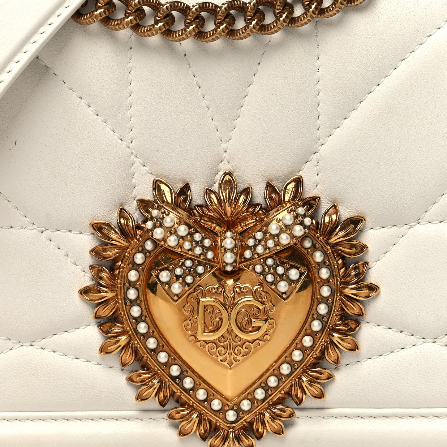 DOLCE & GABBANA Calfskin Medium Devotion Crossbody Bag White