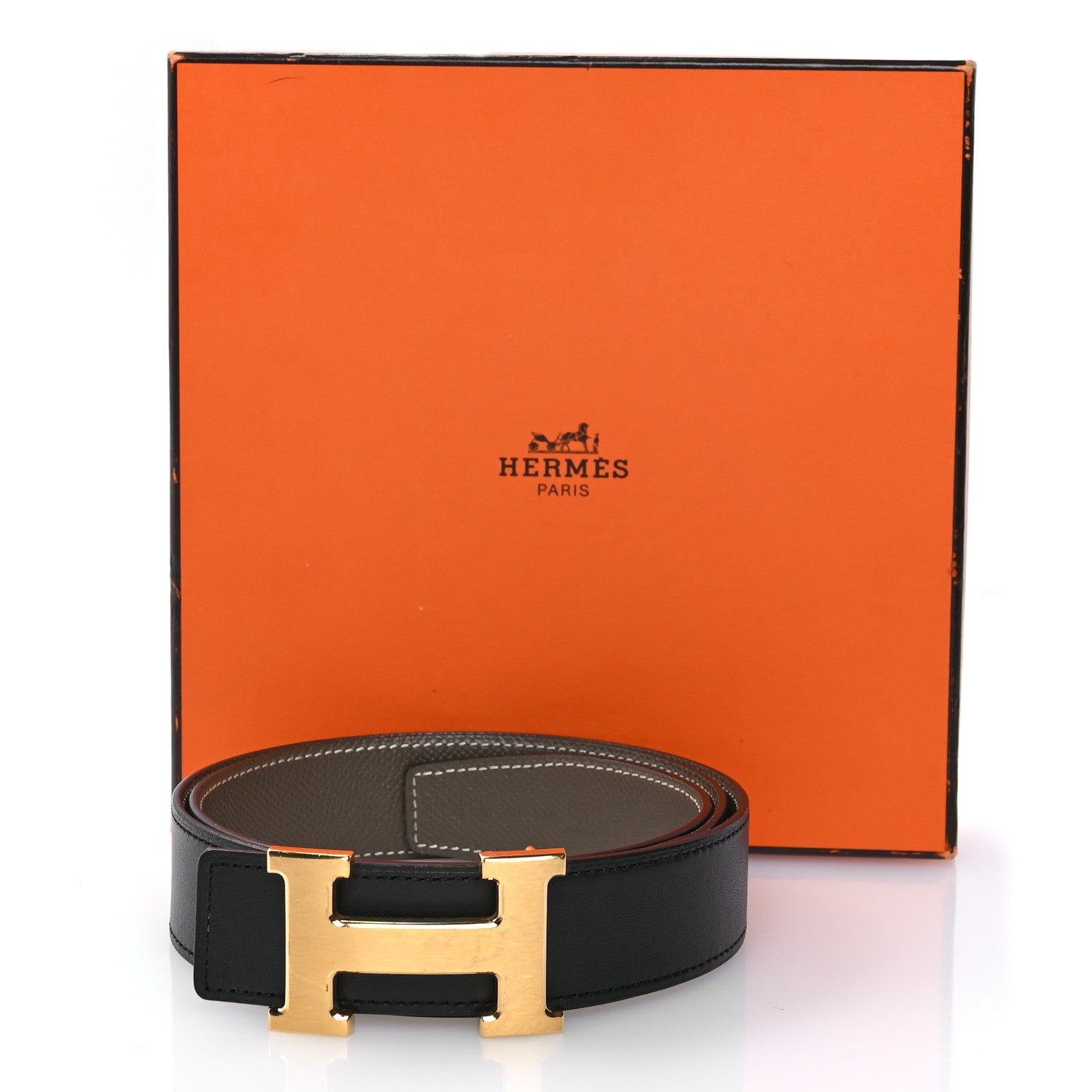 Hermes Swift Epsom 32mm H Belt 85 34 Black Etoupe 7 of 7