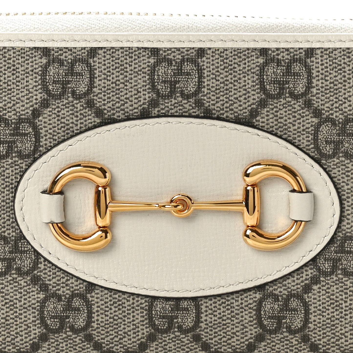GG Supreme Monogram Azalea Calfskin Horsebit 1955 Zip Around Wallet Beige Ebony Mystic White