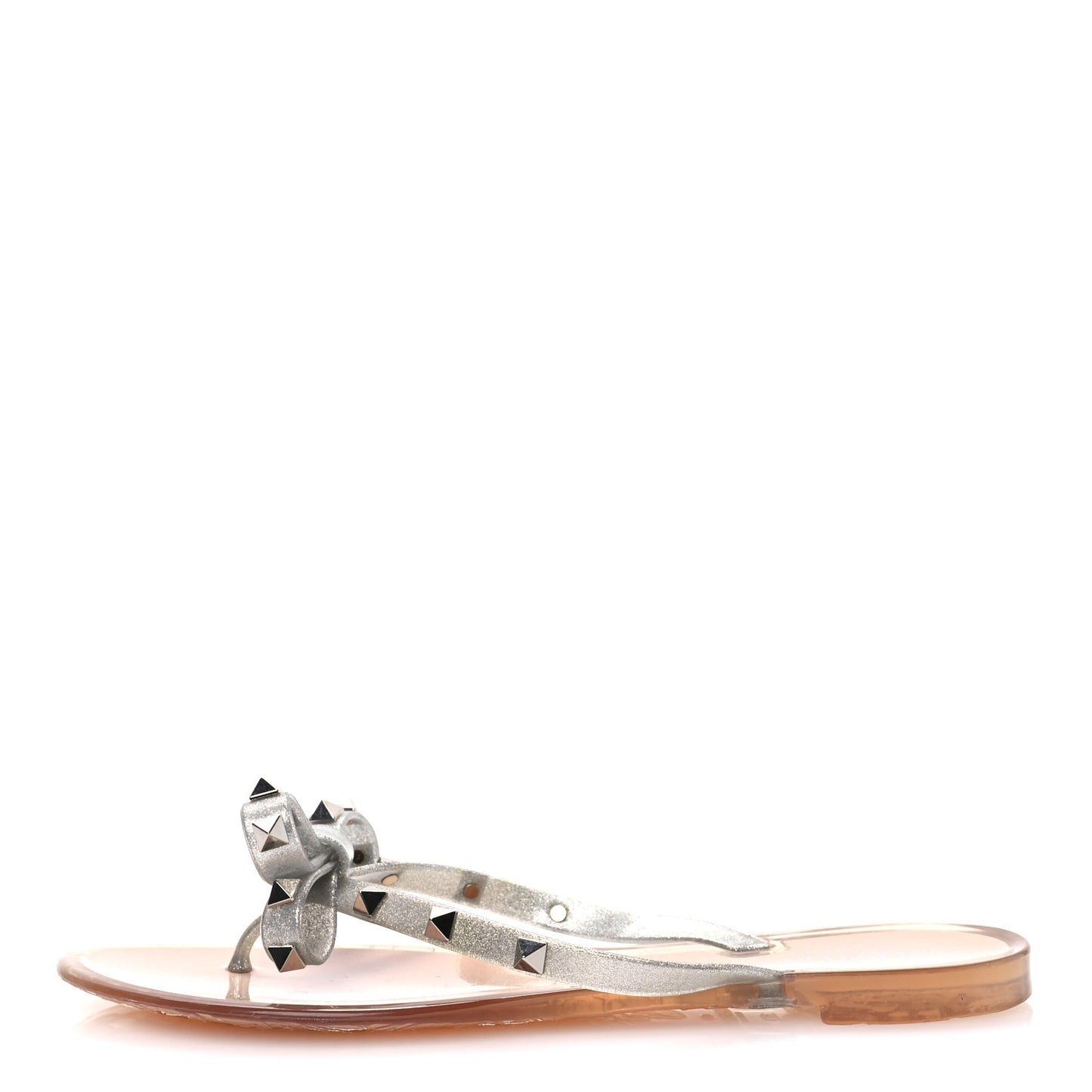 PVC Jelly Glitter Rockstud Bow Thong Sandals 38 Silver