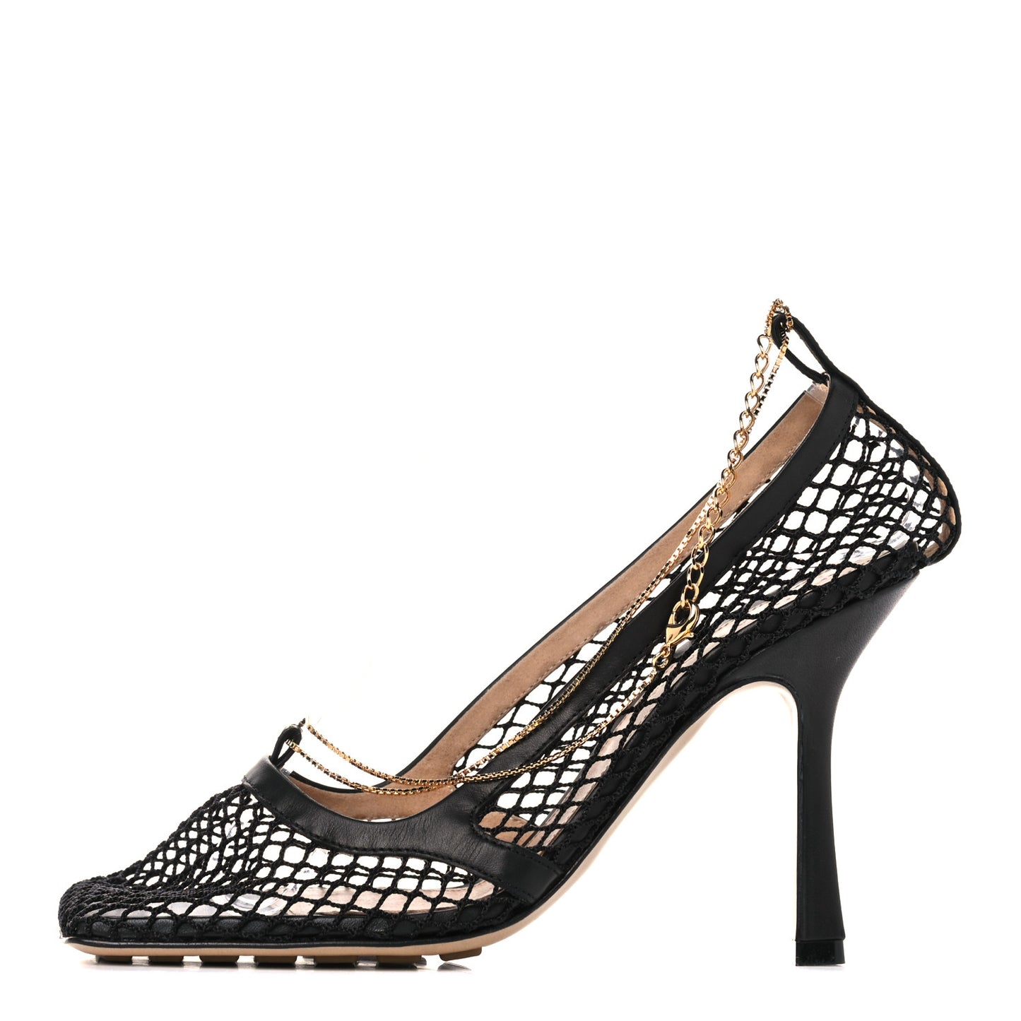 Mesh Calfskin Chain Stretch Pumps 36.5 Black