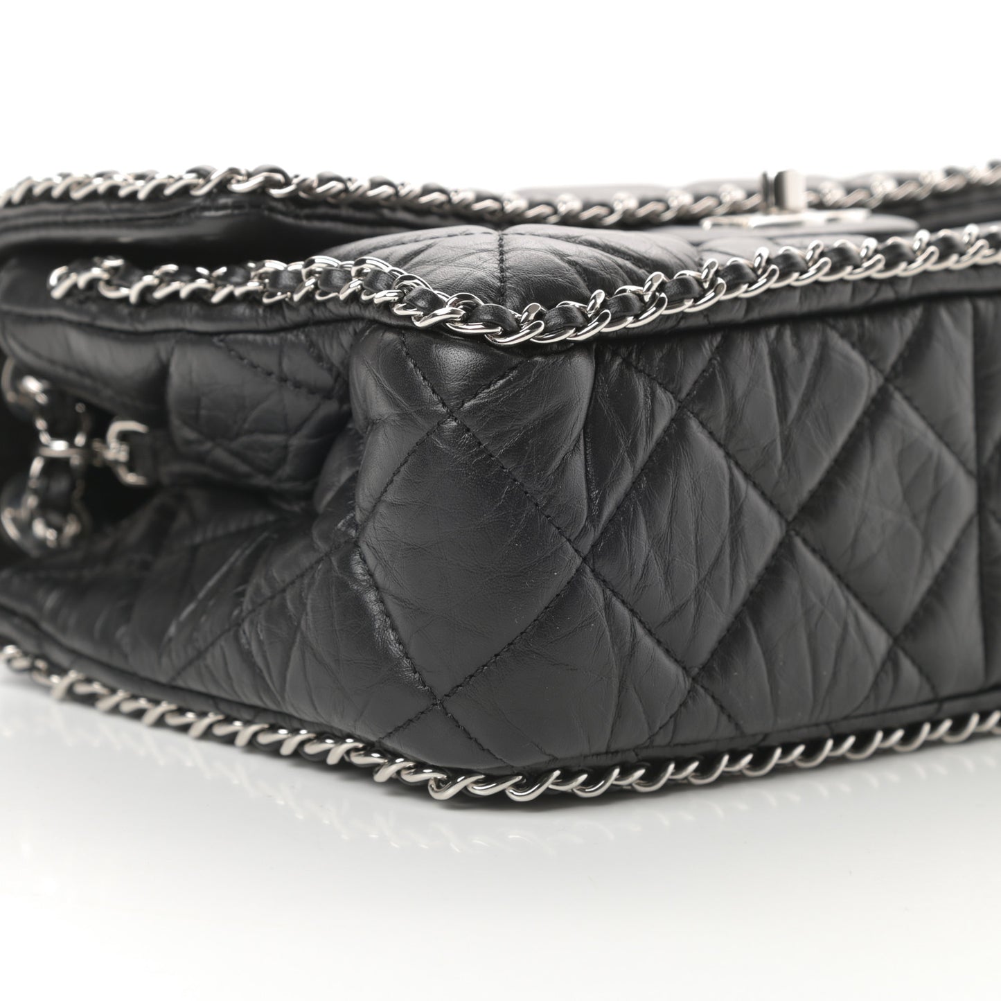Crumpled Calfskin Medium Chain All Over Flap Black