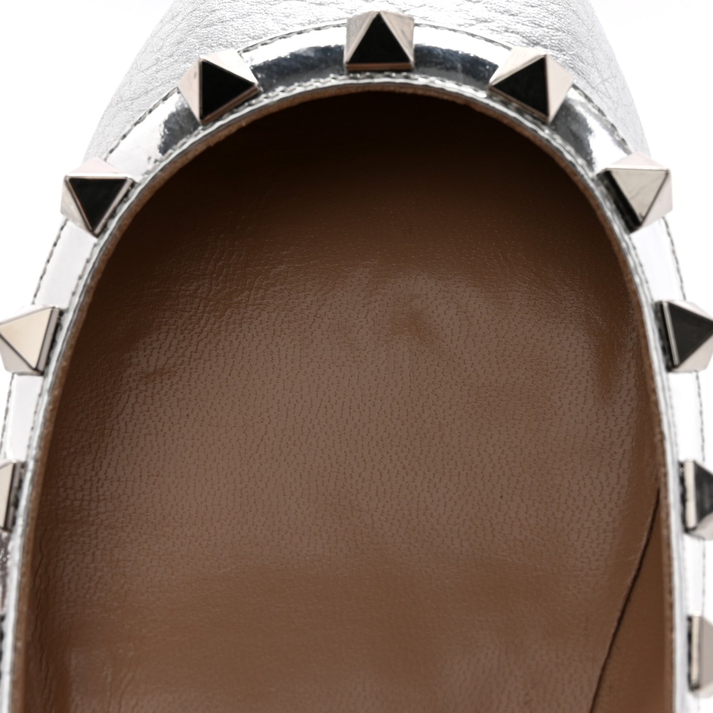 Metallic Pebbled Calfskin Rockstud Ballerina Flats 35 Silver