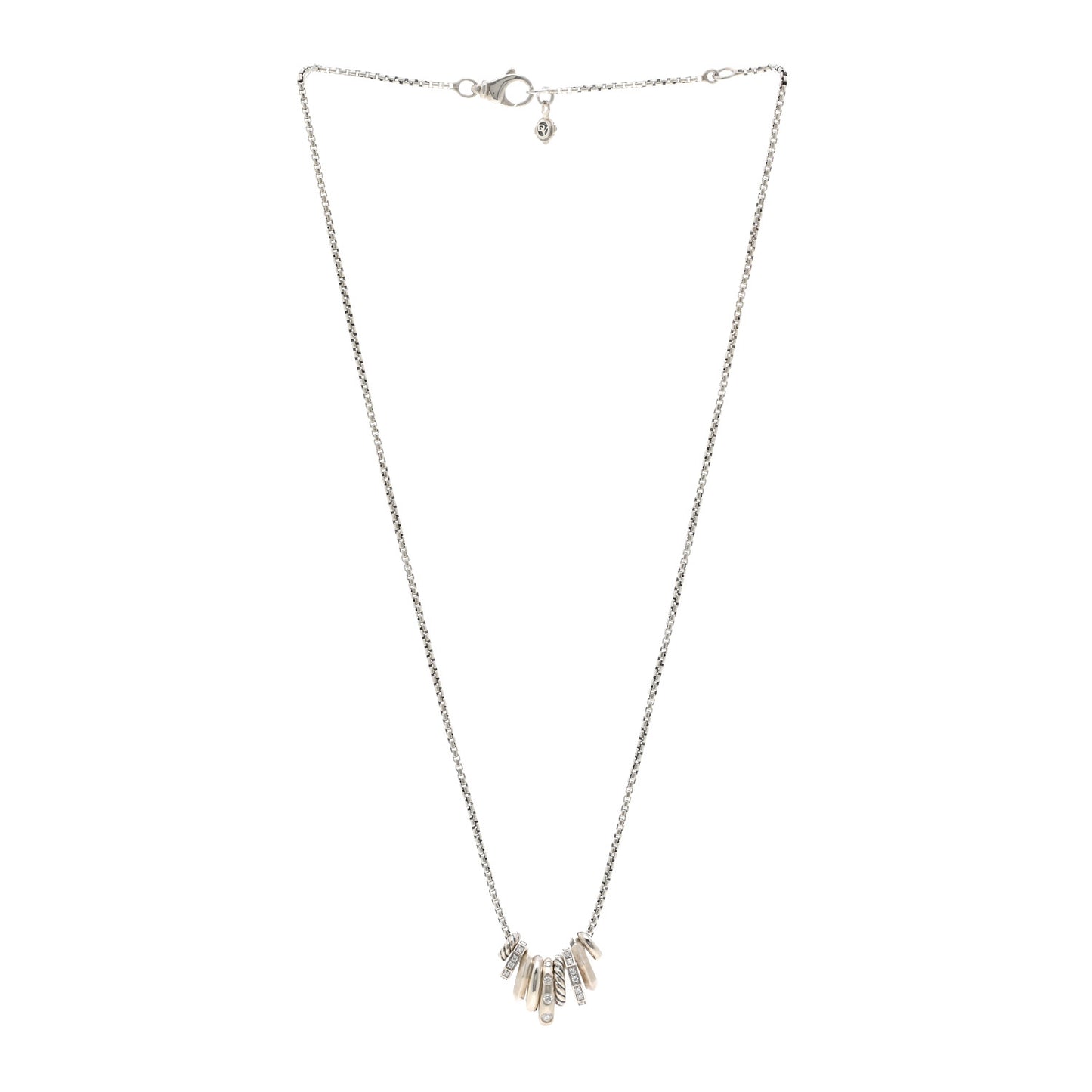 Sterling Silver Diamond Stax Rondelle Pendant Necklace