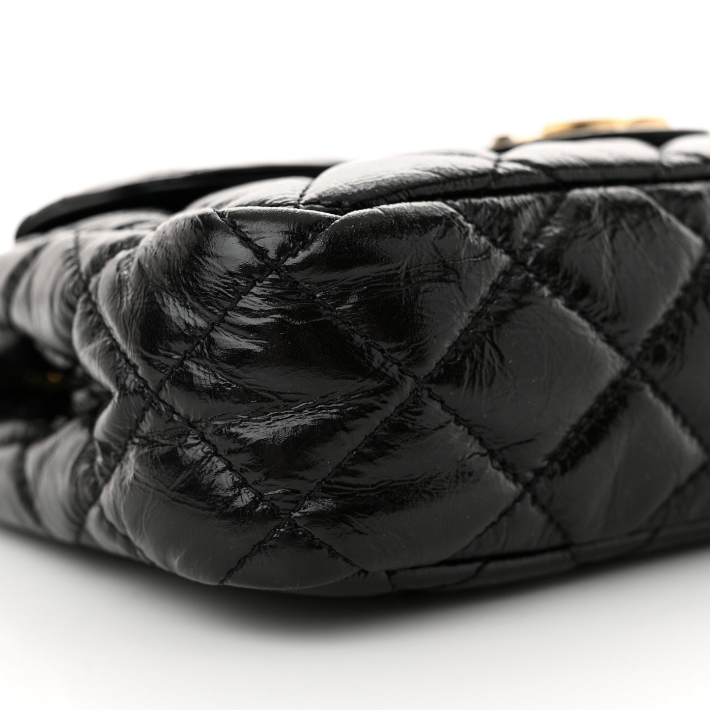 Shiny Crumpled Calfskin Quilted Small Wavy CC Hobo Black
