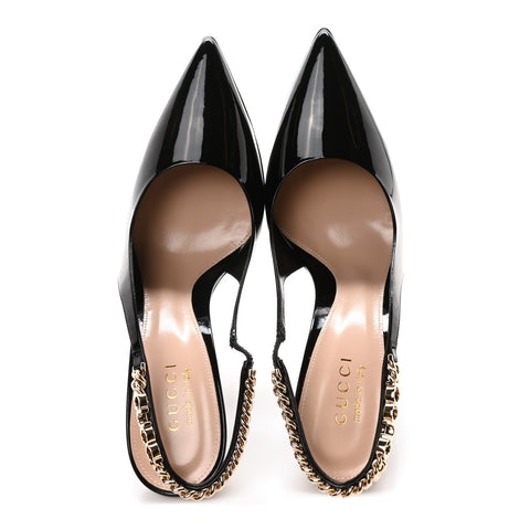 Vernice Crystal Nappa Charlotte Signoria Slingback Pumps 37.5 Black