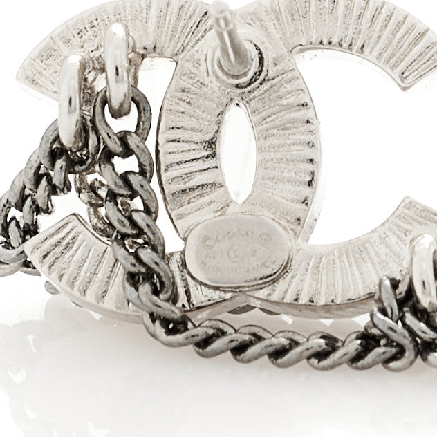 Crystal Chain CC Earrings Silver