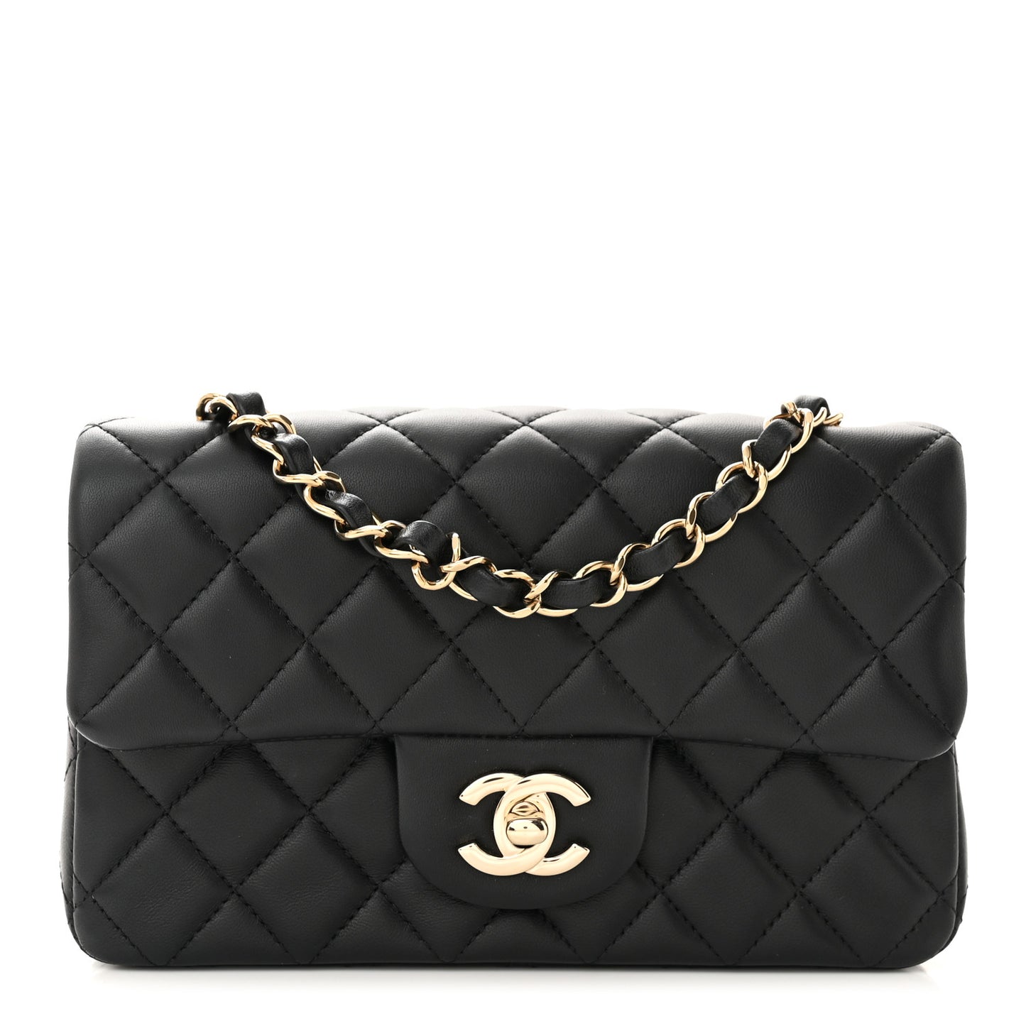 Lambskin Quilted Mini Rectangular Flap Black