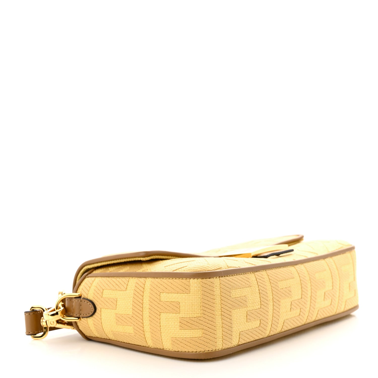 Fendi Raffia Vitello King Lucido FF Embroidered Baguette Grano Sand 4 of 14