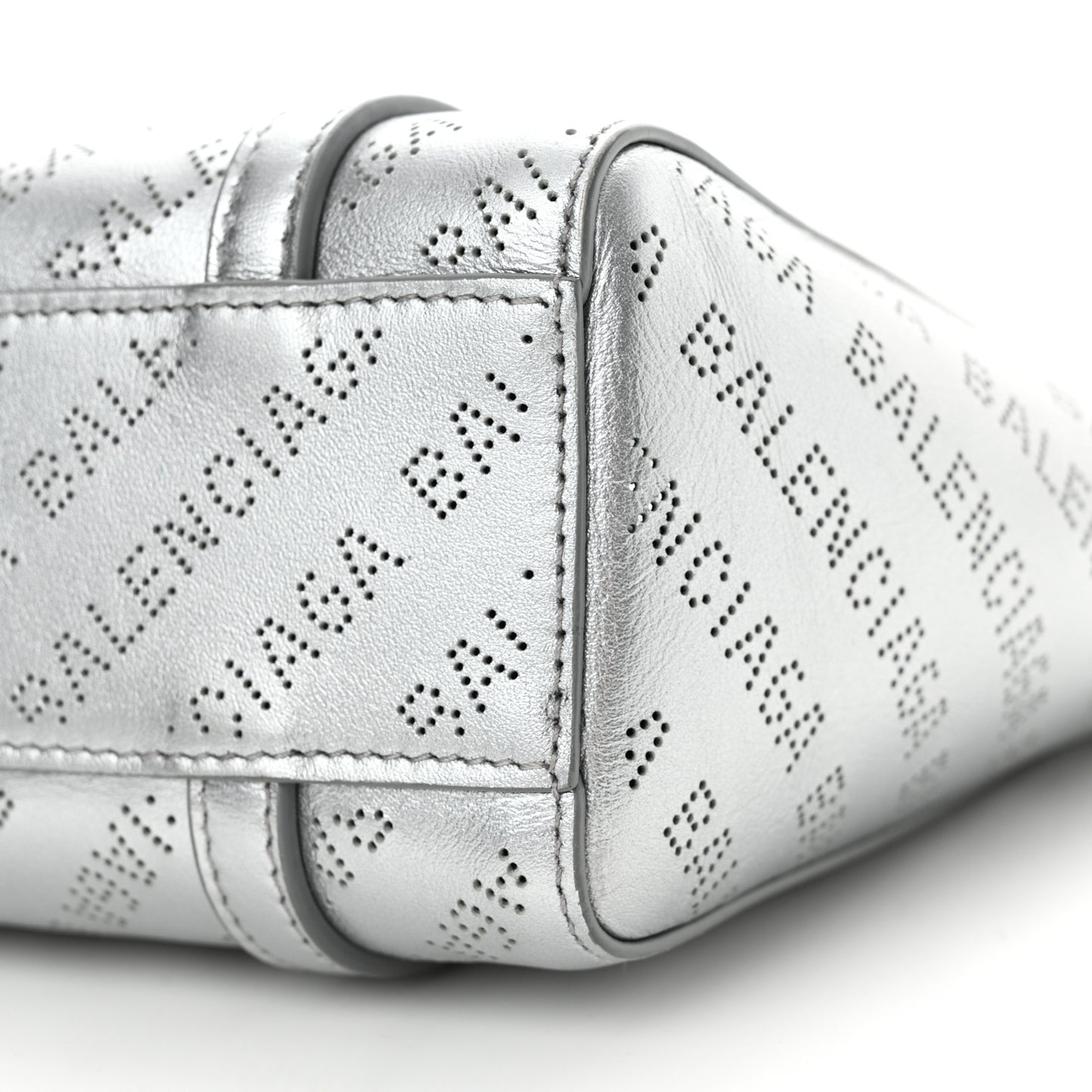 Metallic Calfskin Logo Perforated XXS Everyday Tote New Silver