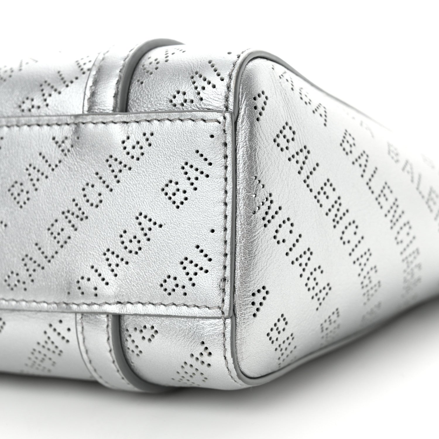 Balenciaga Metallic Calfskin Logo Perforated XXS Everyday Tote New Silver 10 of 14