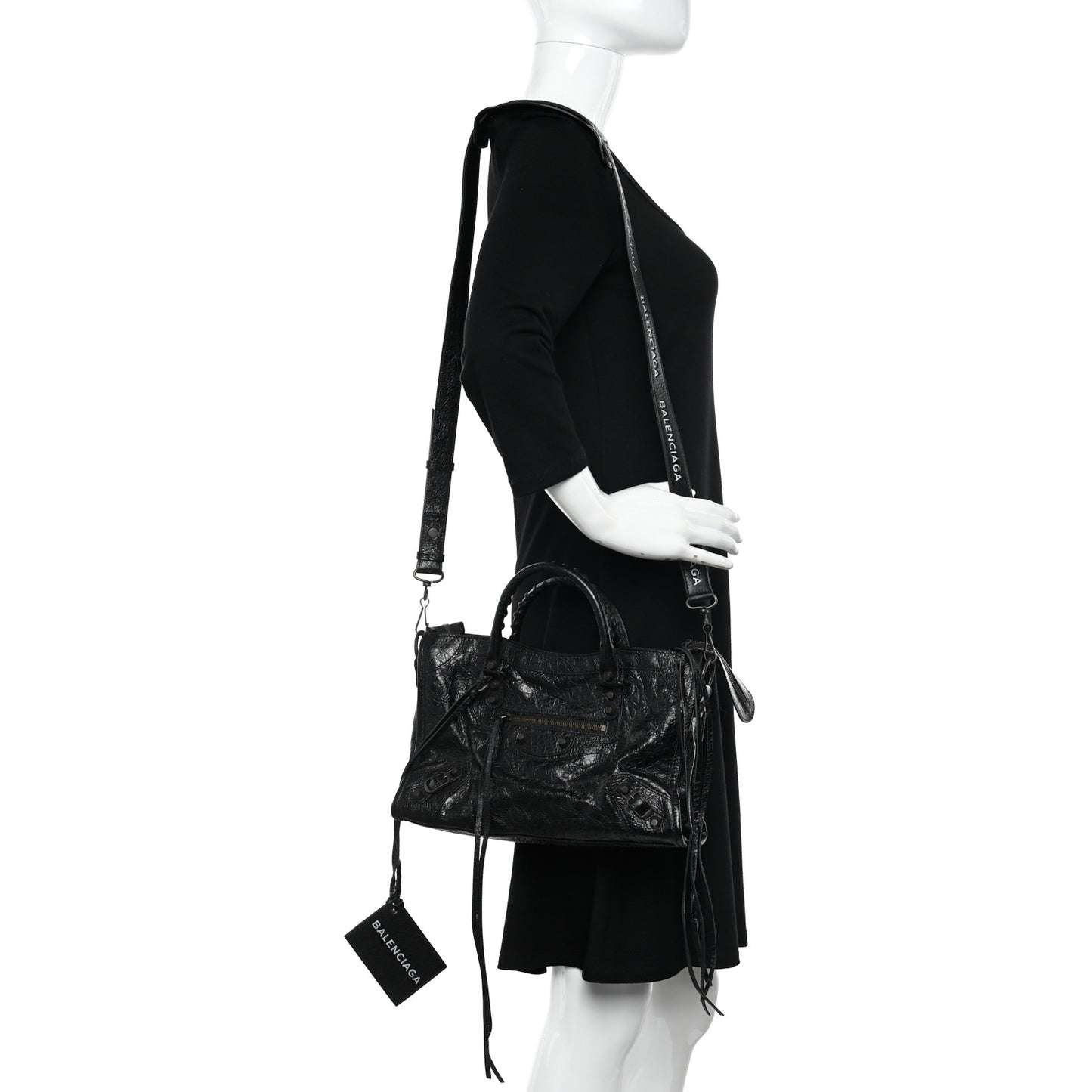 Agneau Classic Hardware S City Logo Strap Black White