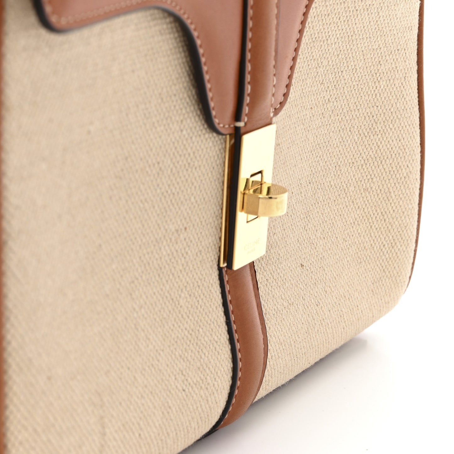 Canvas Calfskin Small 16 Top Handle Bag Natural Tan