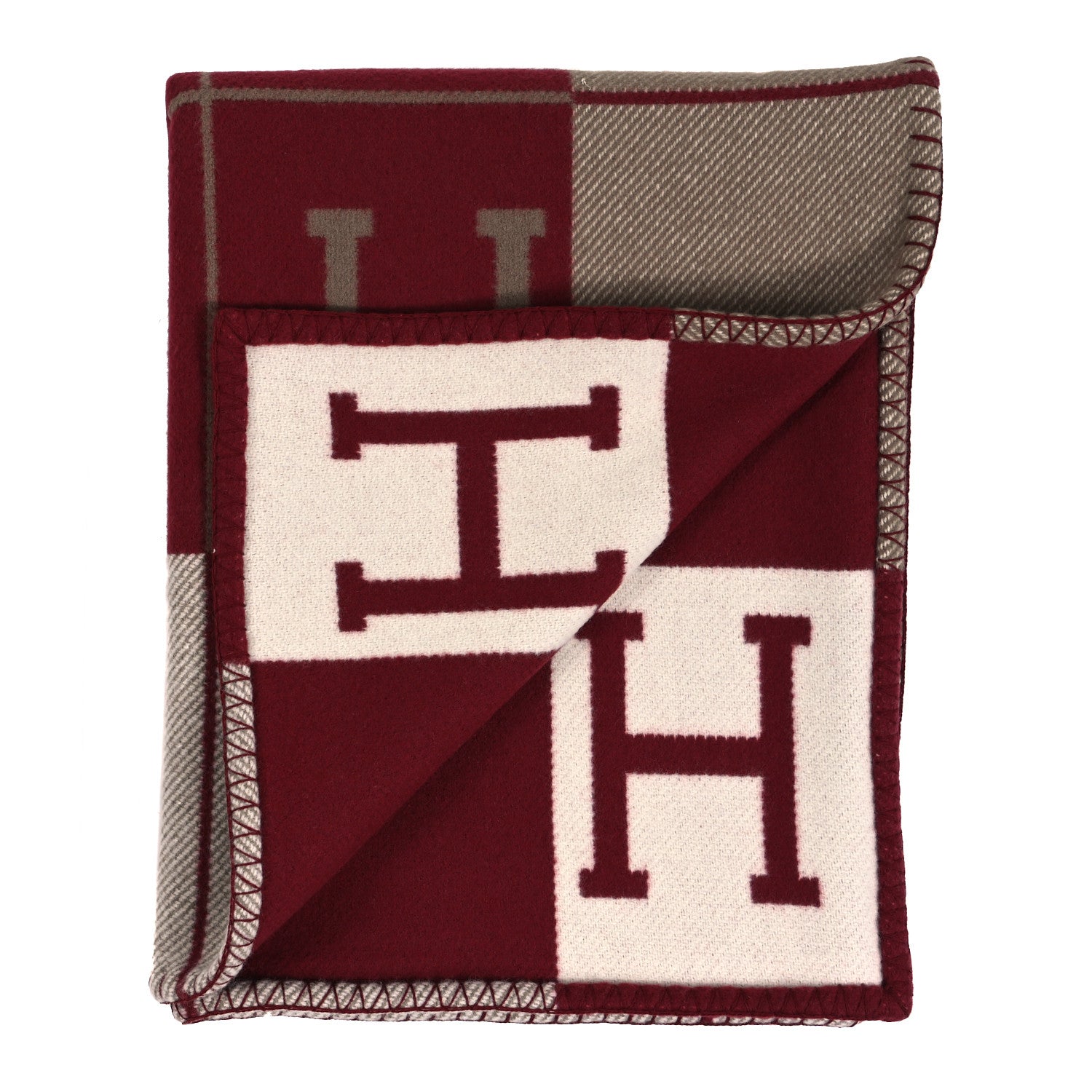Hermes Wool Cashmere Avalon III Blanket Ecru Rouge H 2 of 3