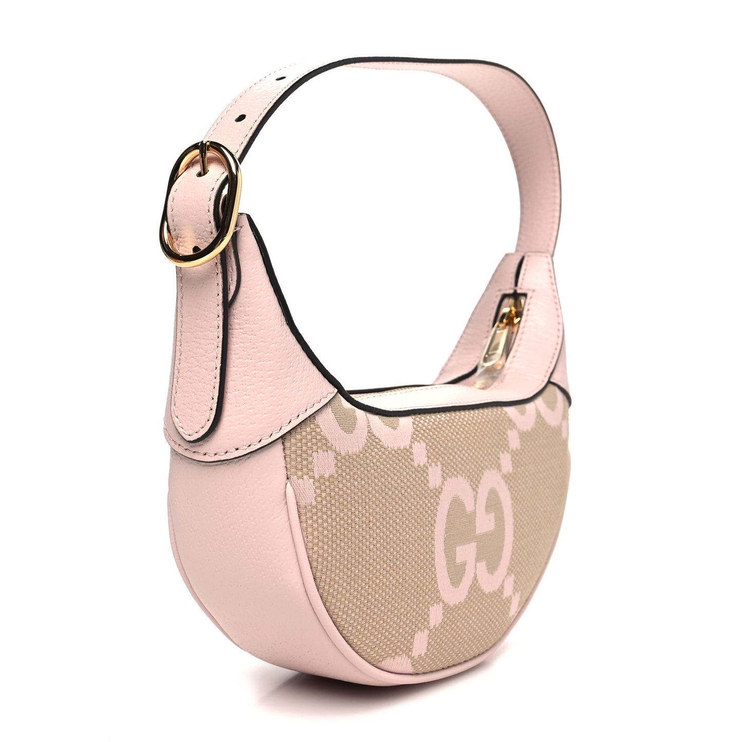 Monogram Jumbo GG Textured Dollar Calfskin Mini Ophidia Half Moon Hobo Beige Perfect Pink