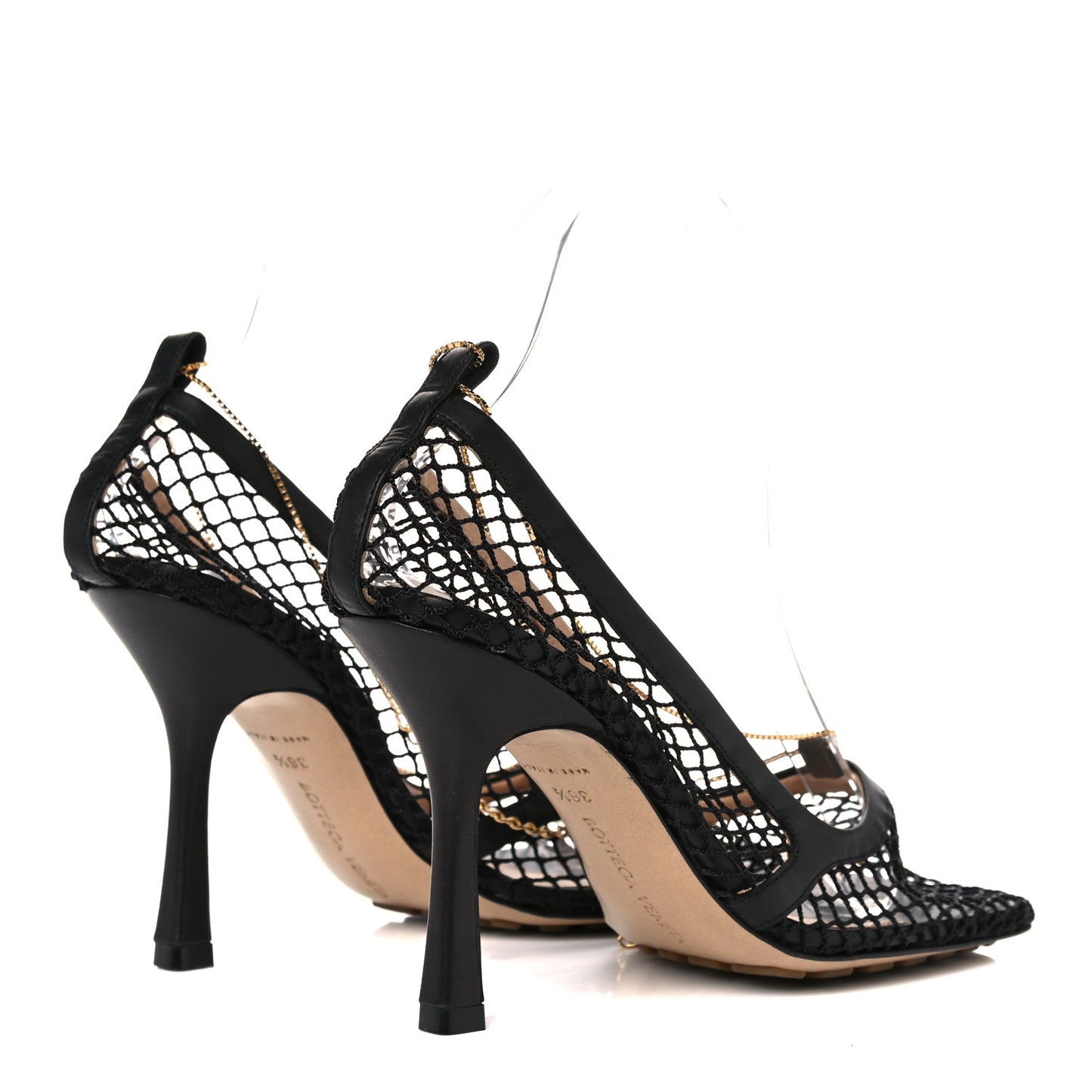 Mesh Calfskin Chain Stretch Pumps 36.5 Black