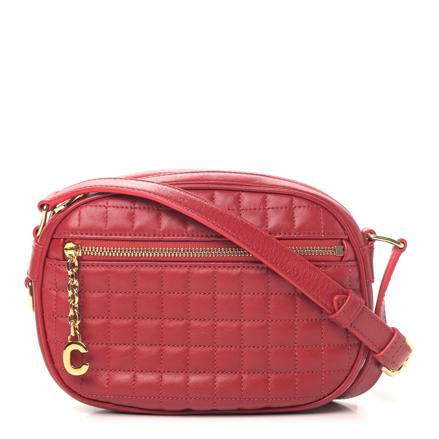 Calfskin Quilted Small C Charm Bag Red