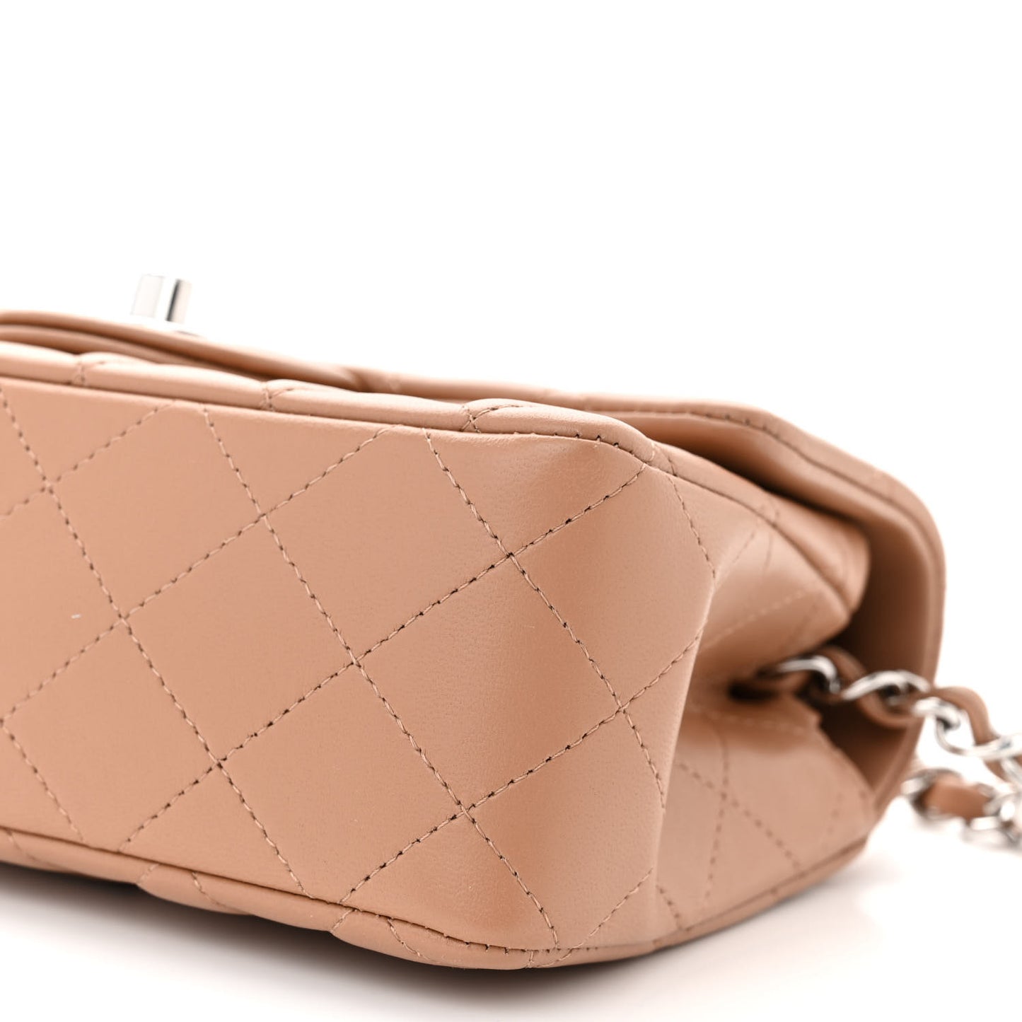 Lambskin Quilted Mini Rectangular Flap Dark Beige