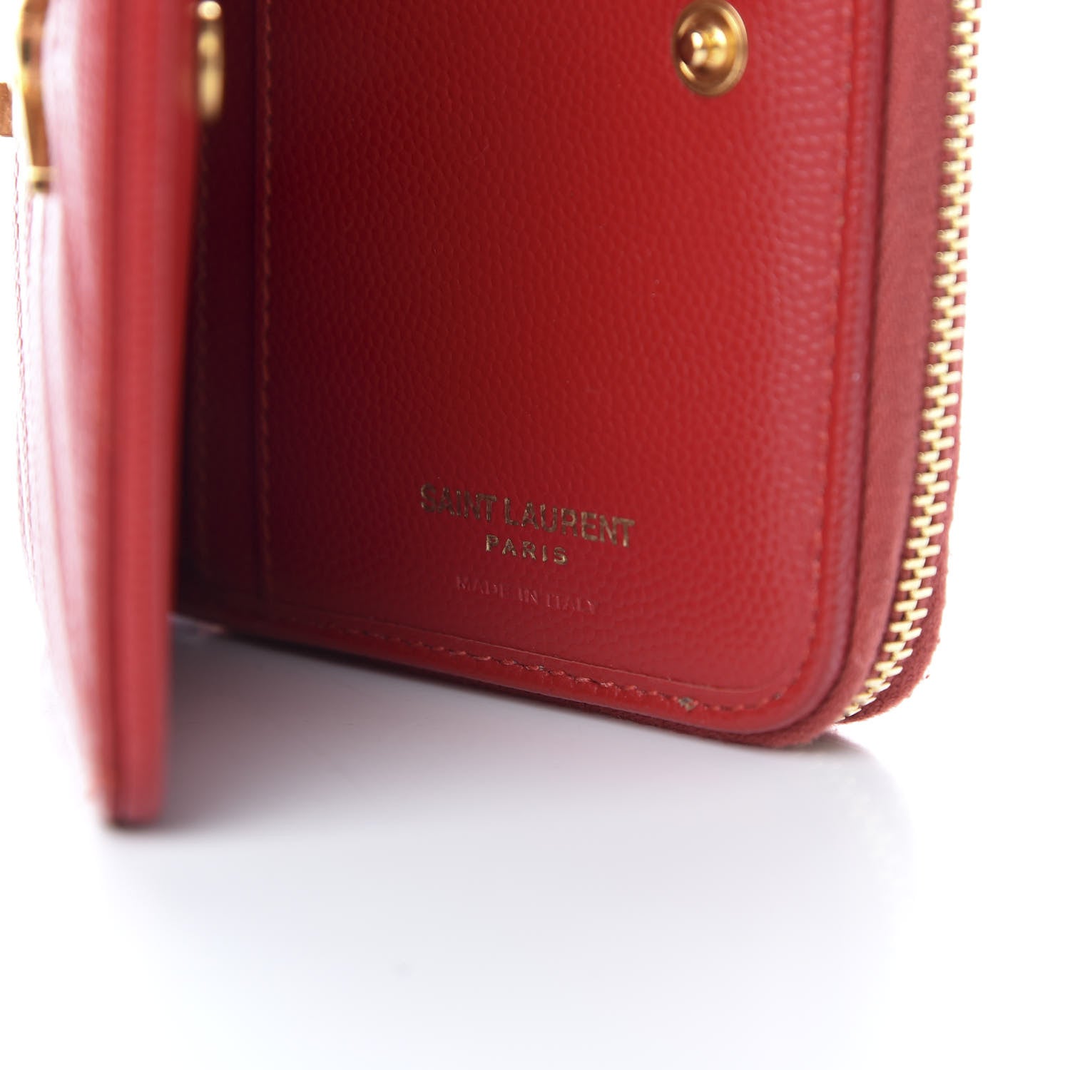 Saint Laurent Grain De Poudre Matelasse Chevron Monogram Compact Zip Around Wallet Red 6 of 8