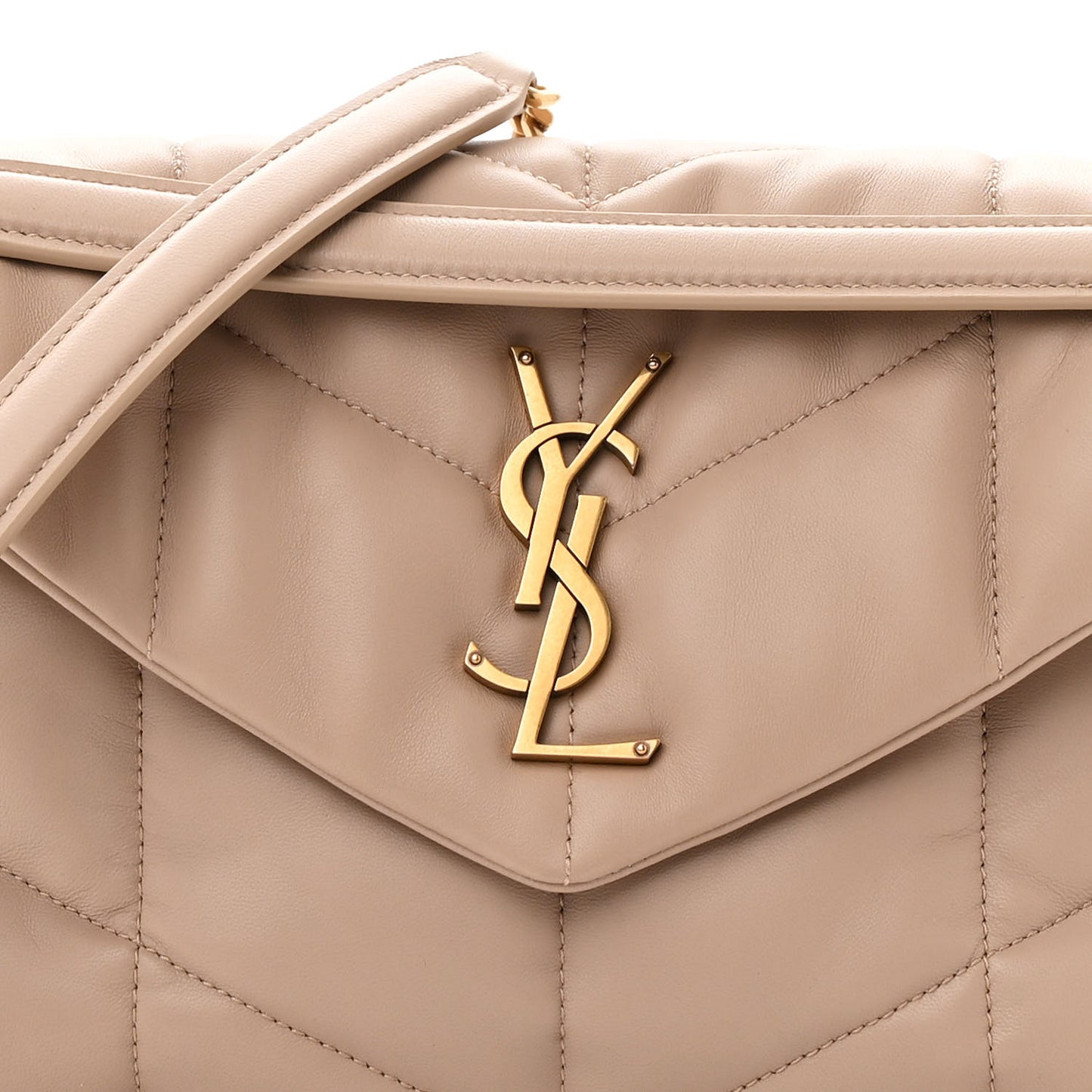 Lambskin Quilted Small Loulou Puffer Monogram Chain Satchel Dark Beige