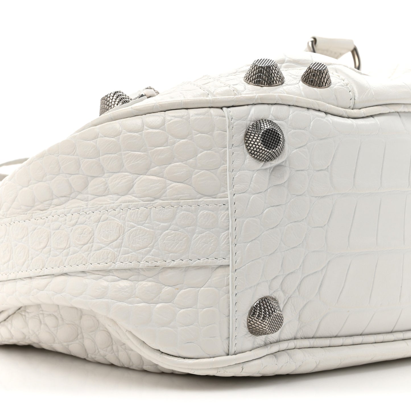 Extra Supple Calfskin Crocodile Embossed Large Le Cagole Shoulder Bag White