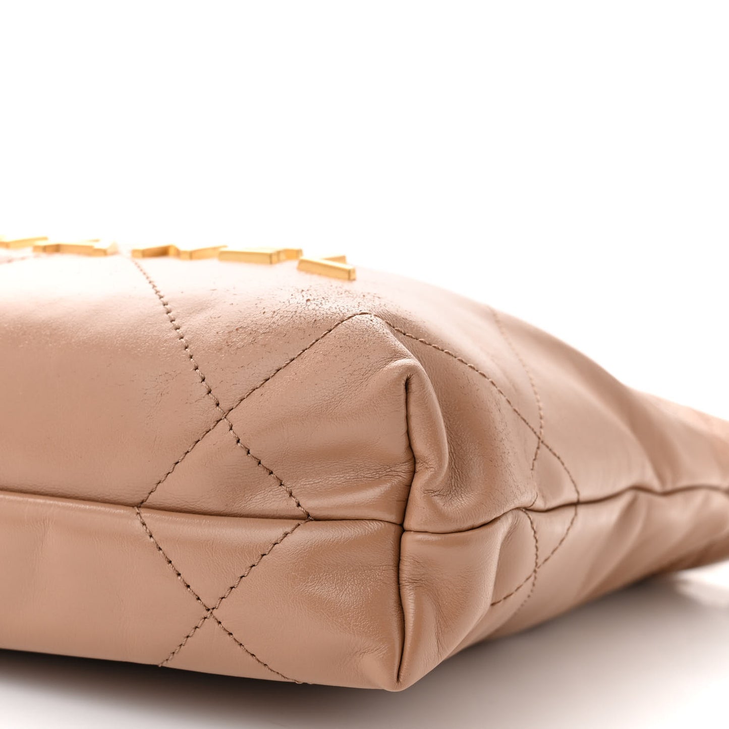 Shiny Calfskin Quilted Mini Chanel 22 Dark Beige
