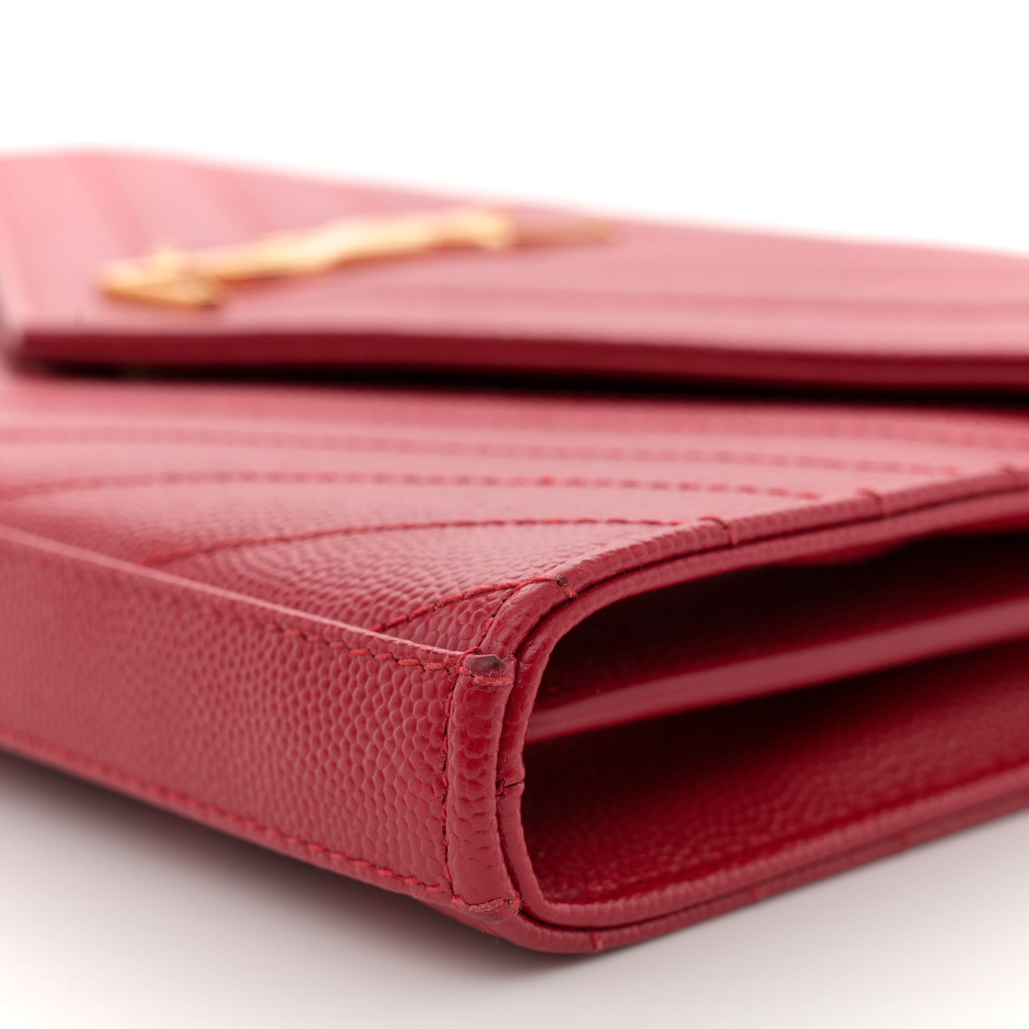 Saint Laurent Grain De Poudre Matelasse Chevron Monogram Chain Wallet Red 11 of 13