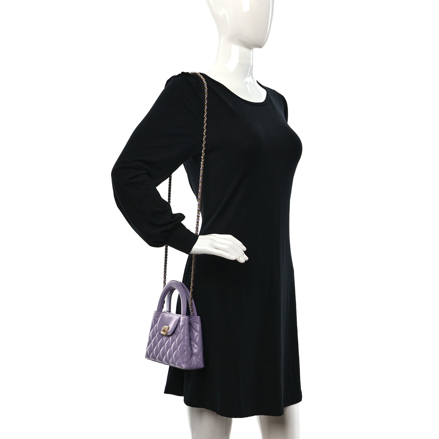 Shiny Aged Calfskin Quilted Nano Kelly Shopper Lilac