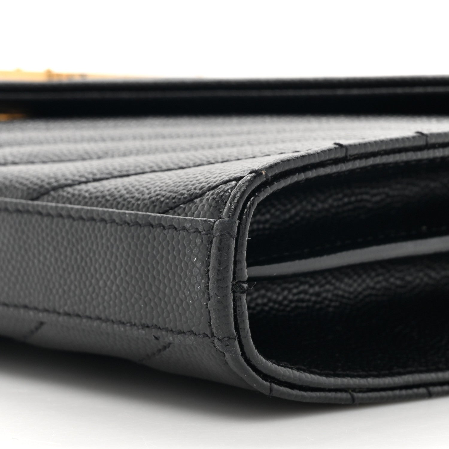 Saint Laurent Grain De Poudre Matelasse Chevron Monogram Chain Wallet Black 9 of 12