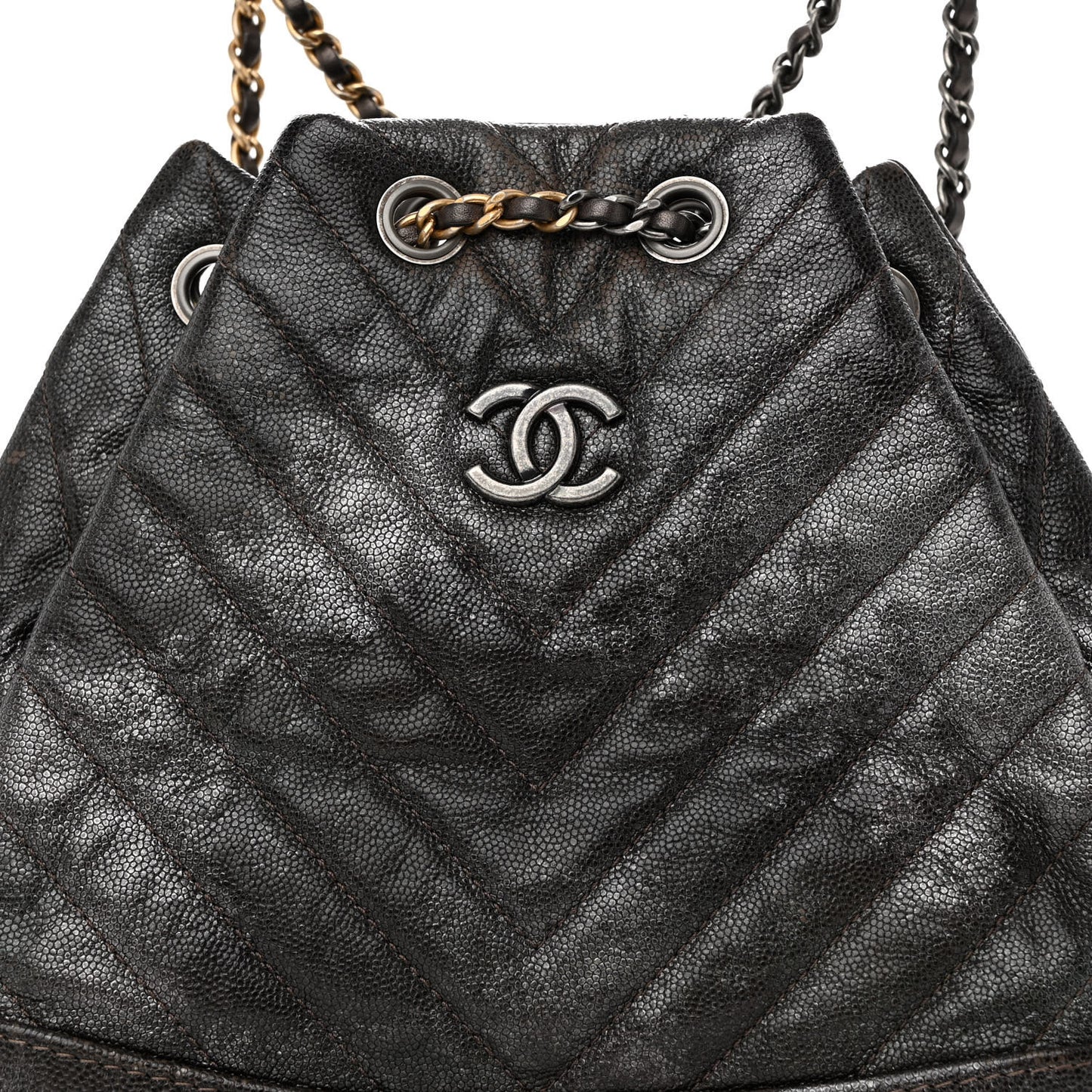 Metallic Grained Goatskin Gabrielle Backpack Dark Silver Gold