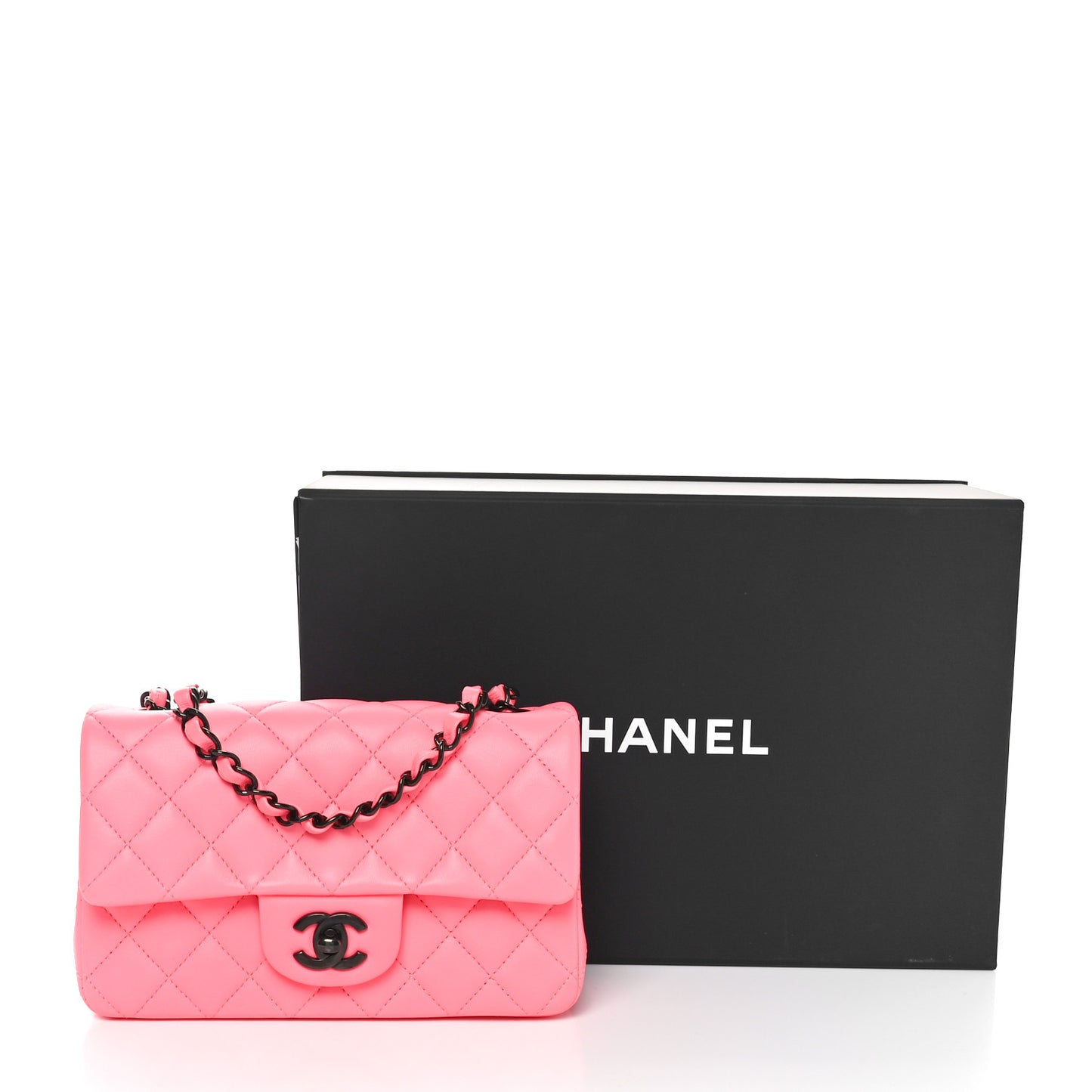 Lambskin Quilted Mini Rectangular Flap Coral Pink