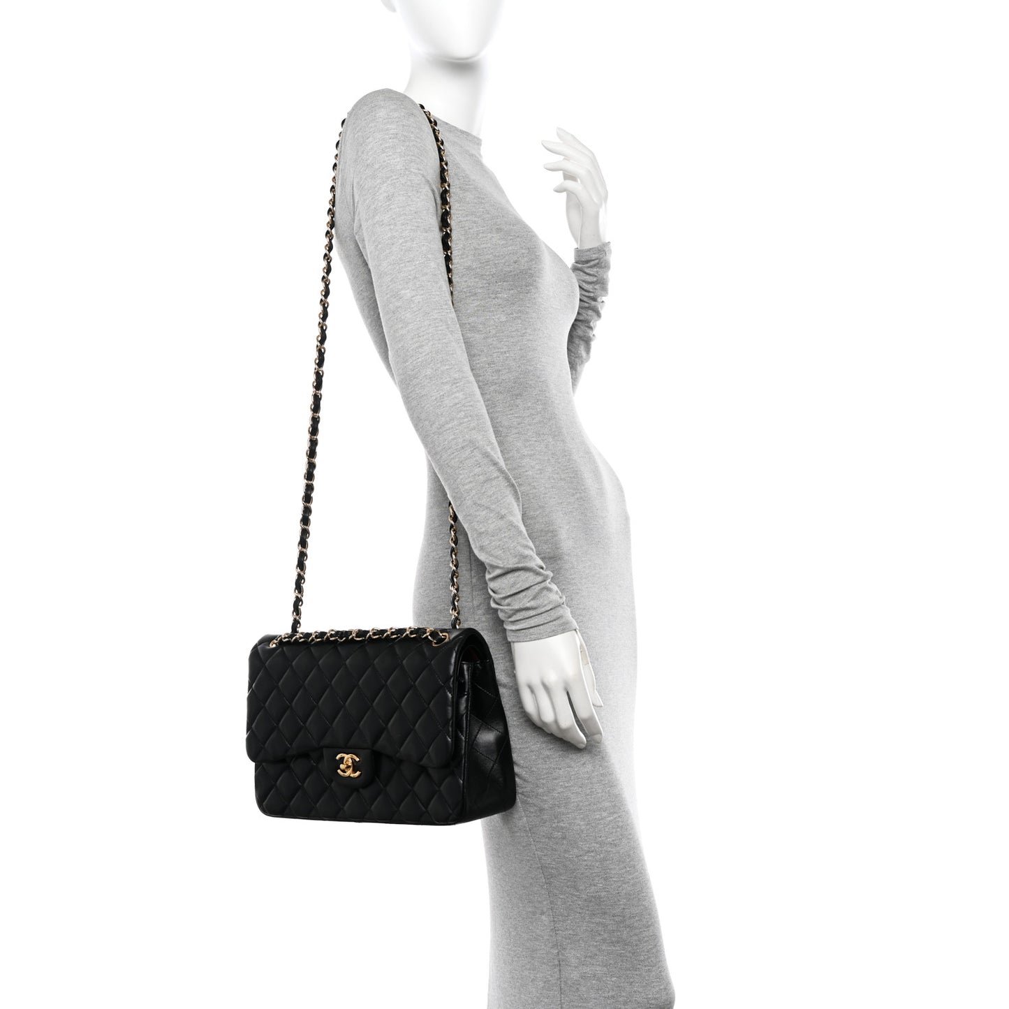 Lambskin Quilted Jumbo Double Flap Black
