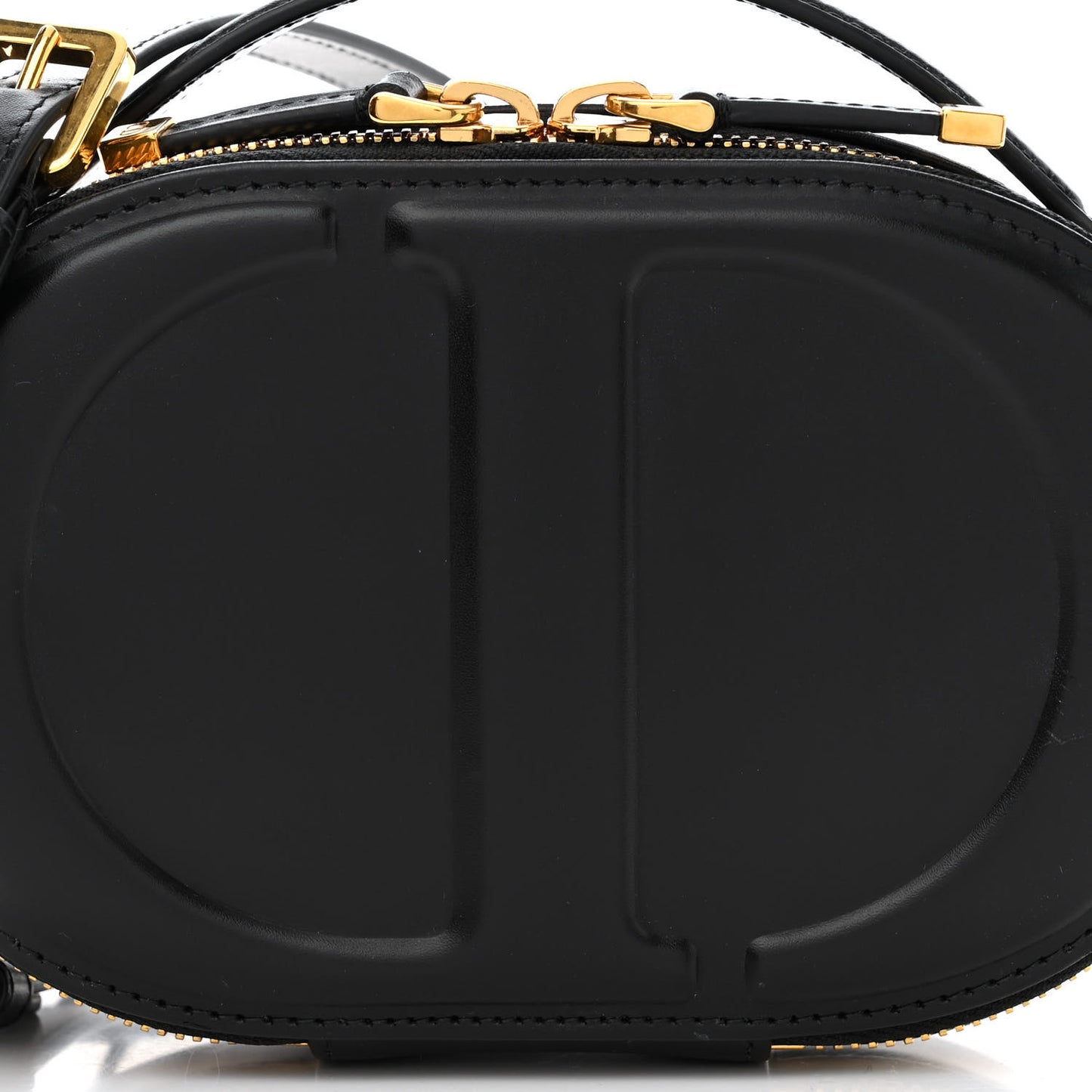 Calfskin CD Signature Oval Crossbody Camera Bag Black
