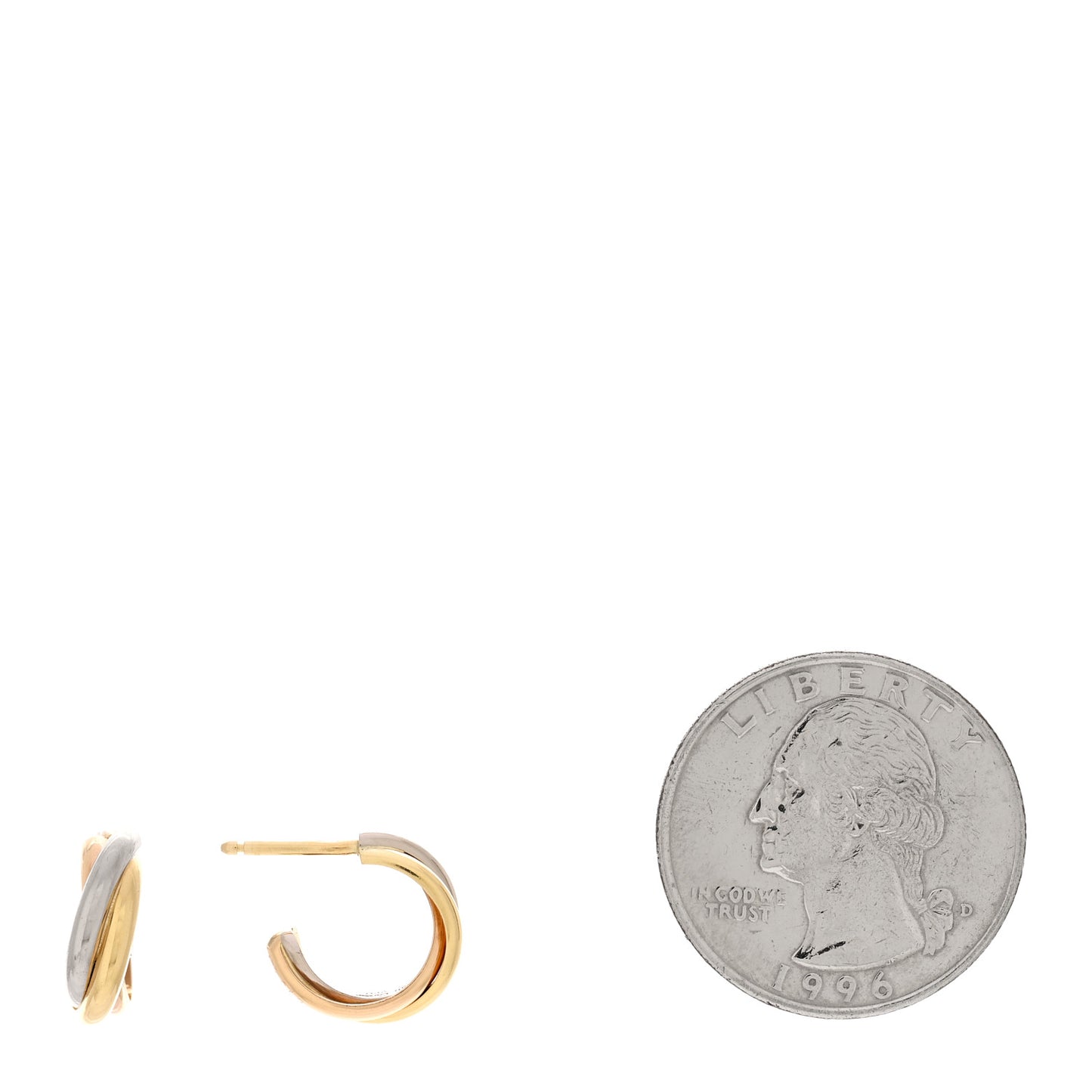 18K Pink Yellow White Gold Small Trinity Hoop Earrings